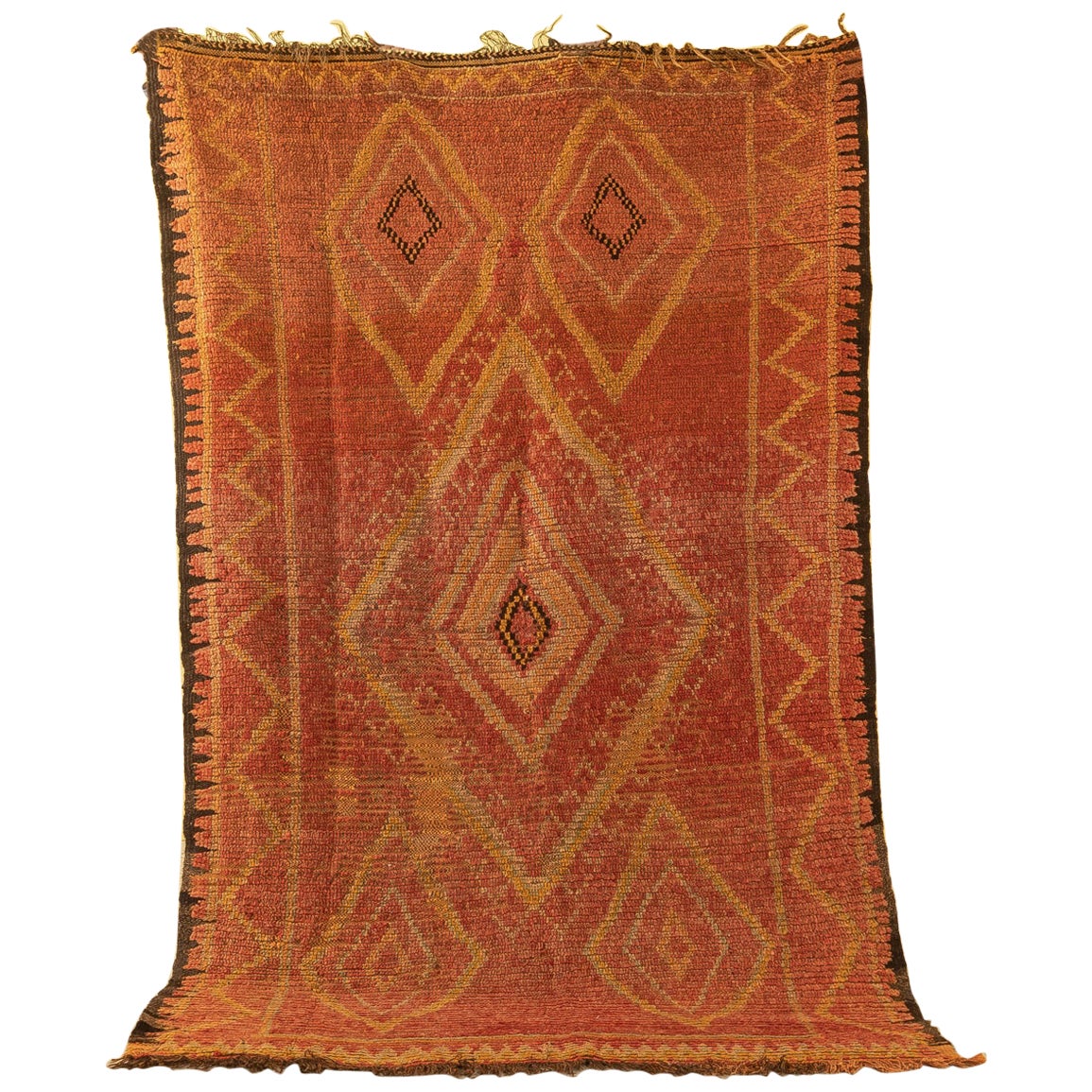 Vintage Moroccan Rehamna Berber Rug Haouz of Marrakesh Red Orange Brown