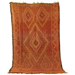 Vintage Moroccan Rehamna Berber Rug Haouz of Marrakesh Red Orange Brown