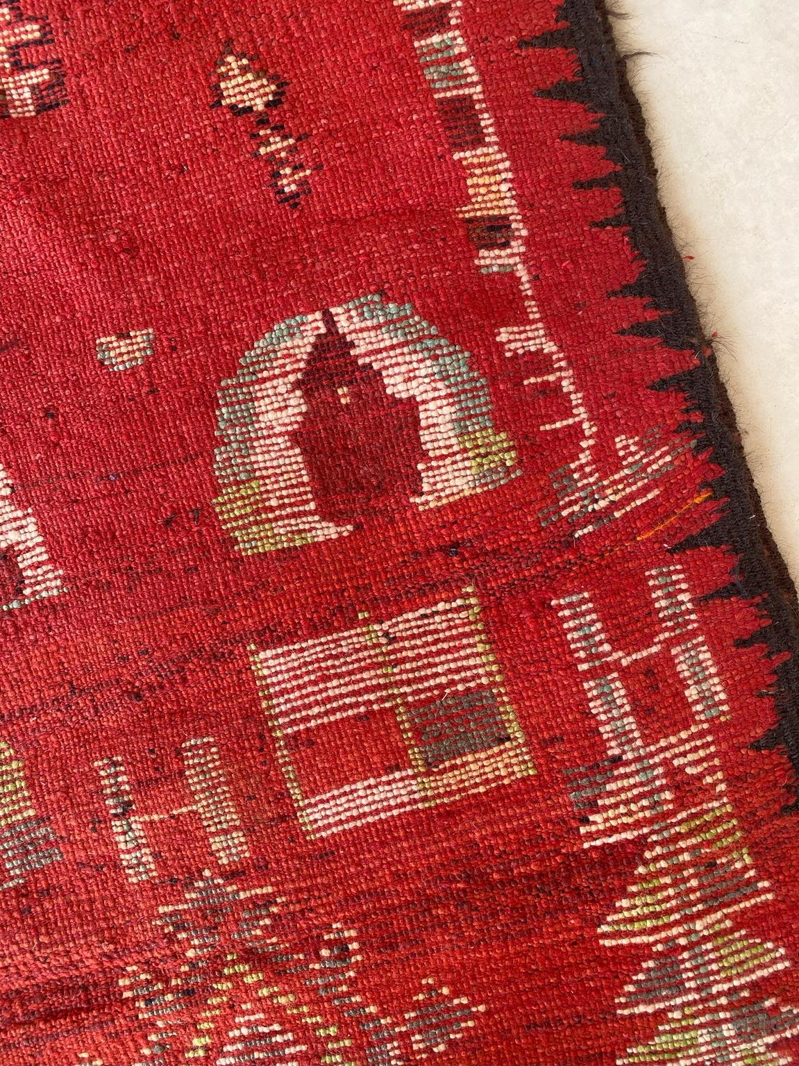 Vintage Moroccan Rehamna rug - Red - 5.1x12.5feet / 156x382cm For Sale 6