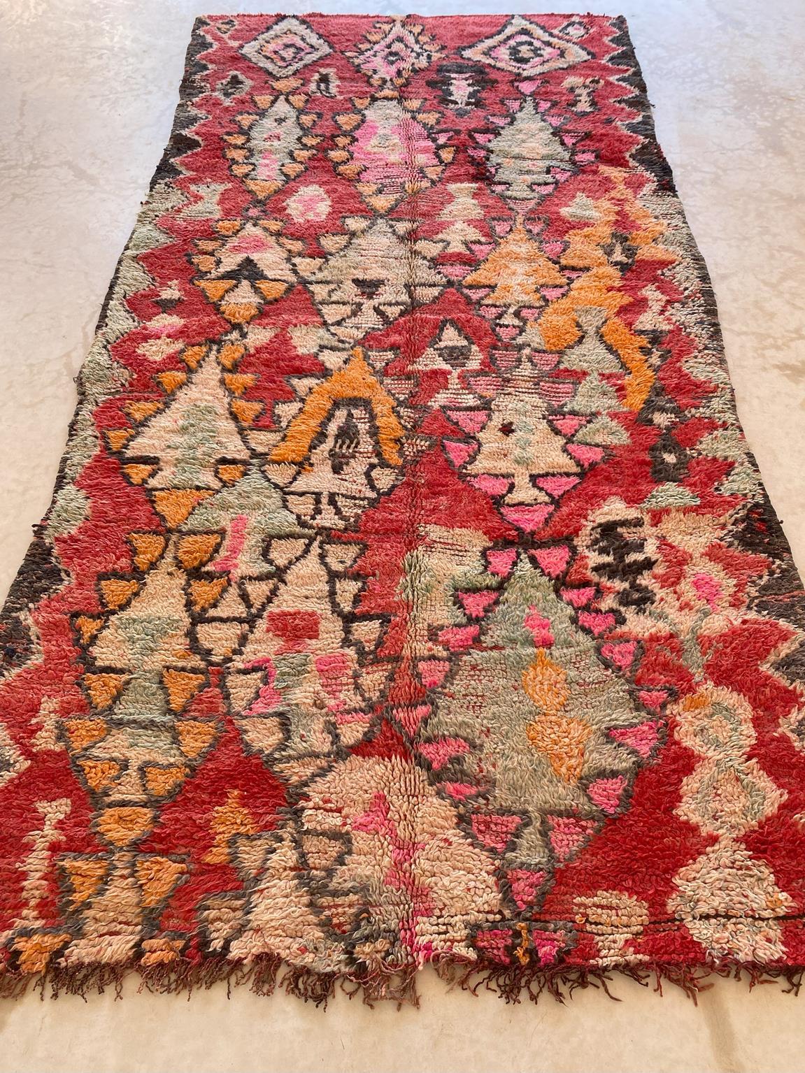 20th Century Vintage Moroccan Rehamna rug - Red/pink - 5.9x12.2feet / 180x373cm For Sale