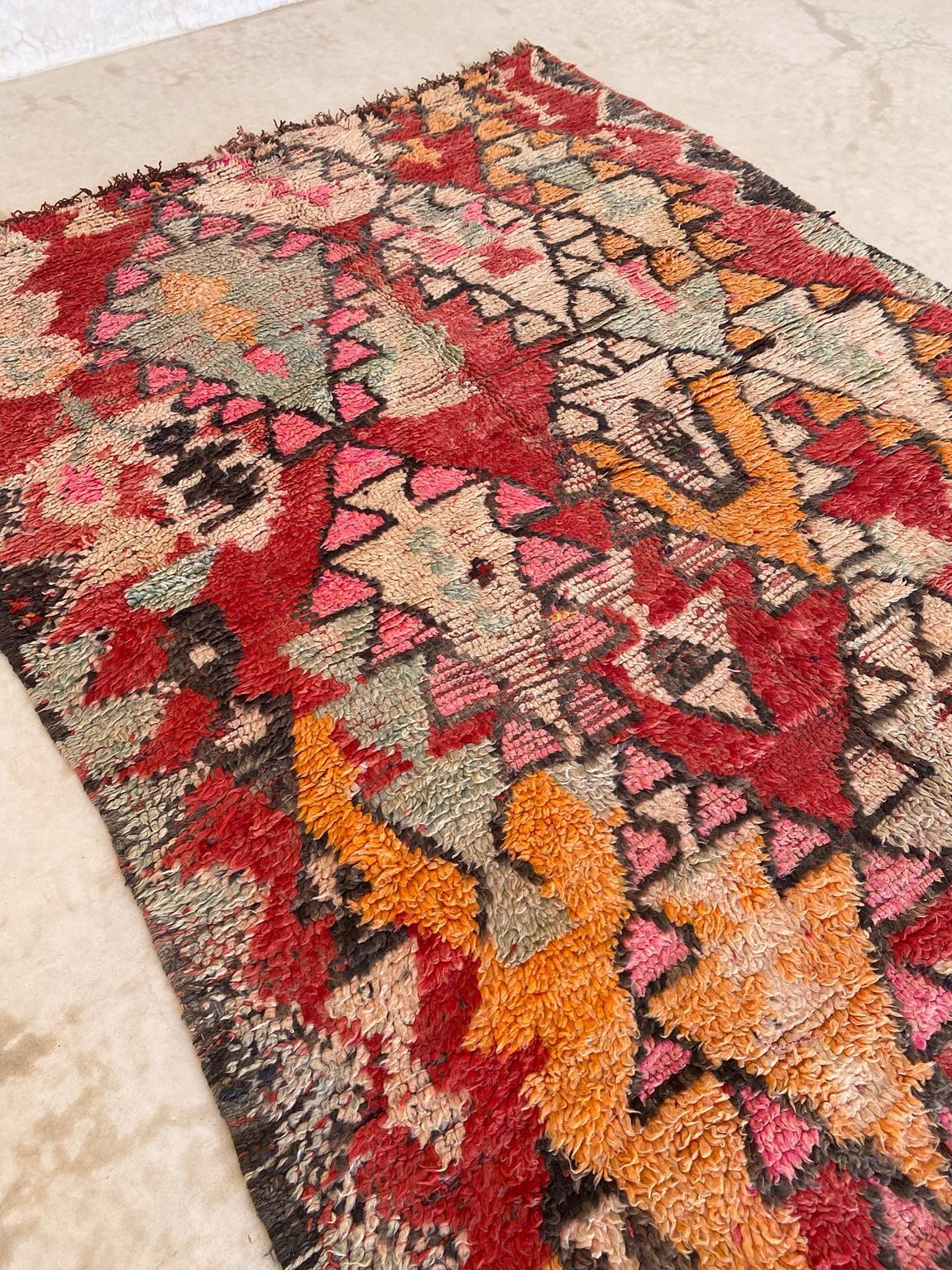 Vintage Moroccan Rehamna rug - Red/pink - 5.9x12.2feet / 180x373cm For Sale 1