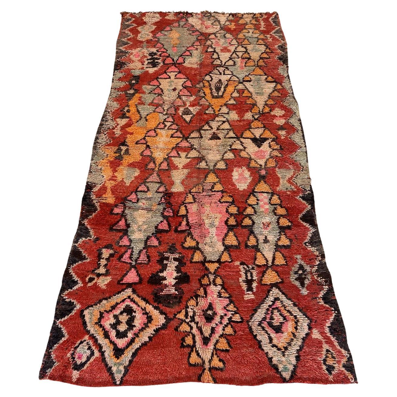 Vintage Moroccan Rehamna rug - Red/pink - 5.9x12.2feet / 180x373cm For Sale