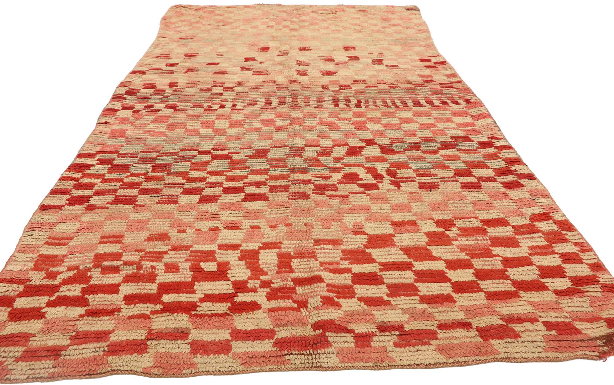 Mid-Century Modern Vintage Moroccan Rehamna Rug with Checkerboard Pattern and Cubism Style For Sale