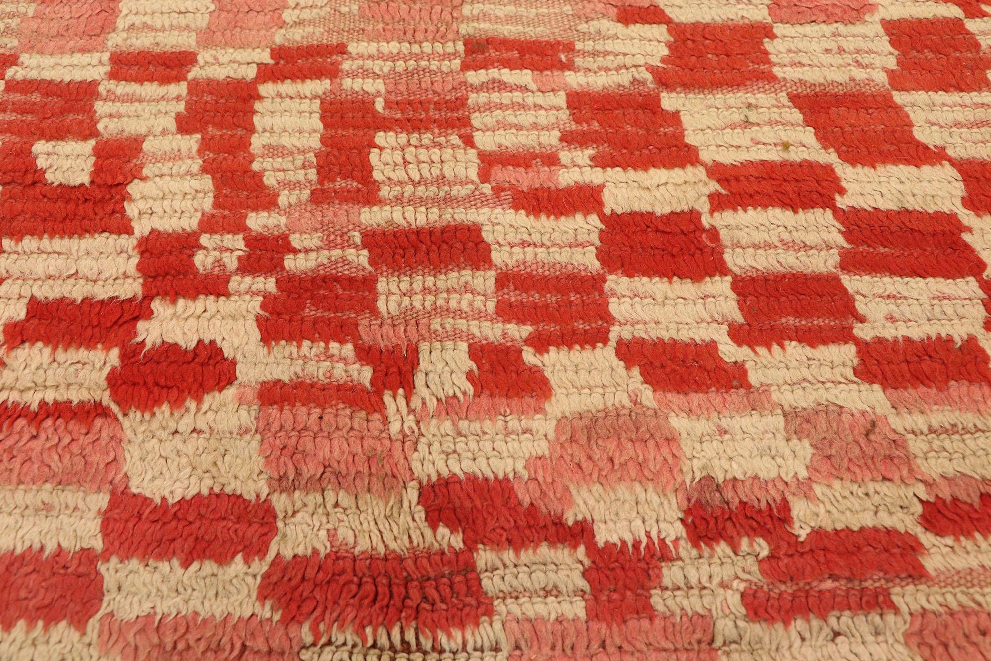 Hand-Knotted Vintage Moroccan Rehamna Rug with Checkerboard Pattern and Cubism Style For Sale