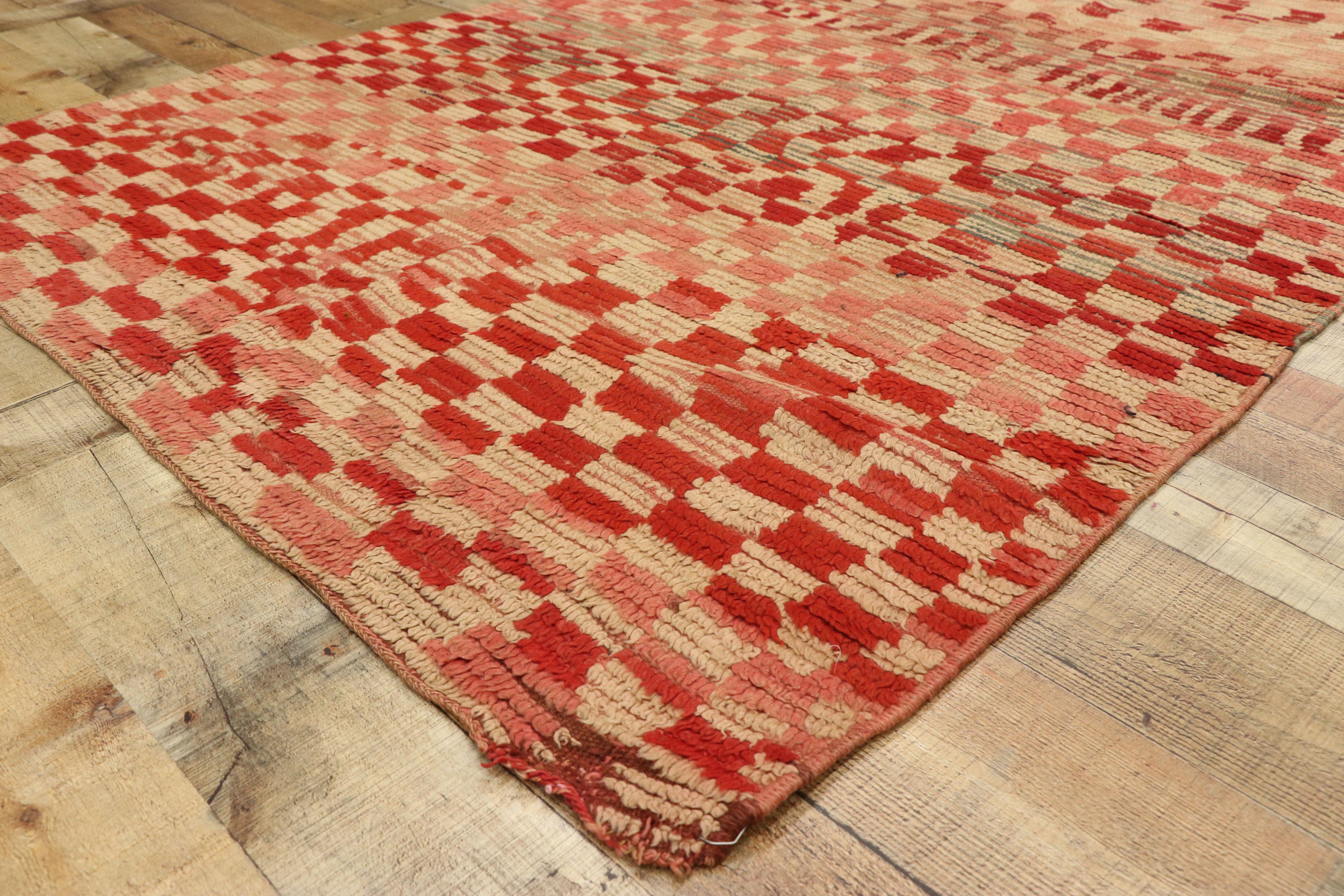 20th Century Vintage Moroccan Rehamna Rug with Checkerboard Pattern and Cubism Style For Sale