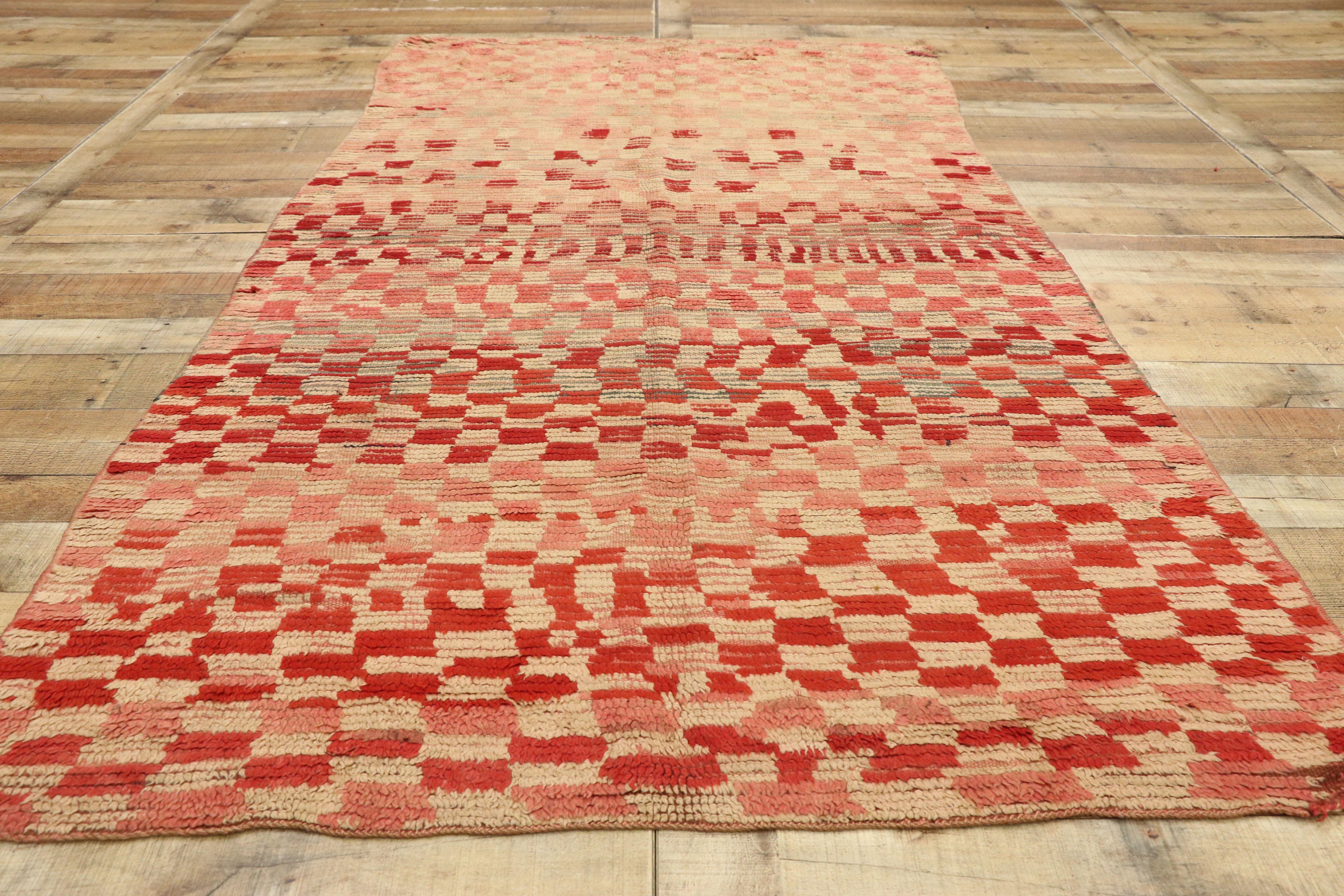 Wool Vintage Moroccan Rehamna Rug with Checkerboard Pattern and Cubism Style For Sale