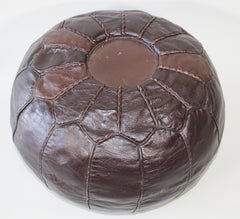 Vintage Moroccan Round Pouf Hand-Tooled in Fez Morocco