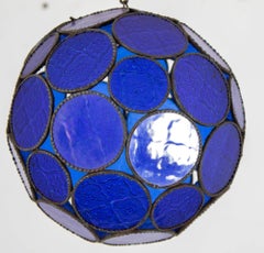 Lanterne marocaine vintage en verre mauresque bleu royal