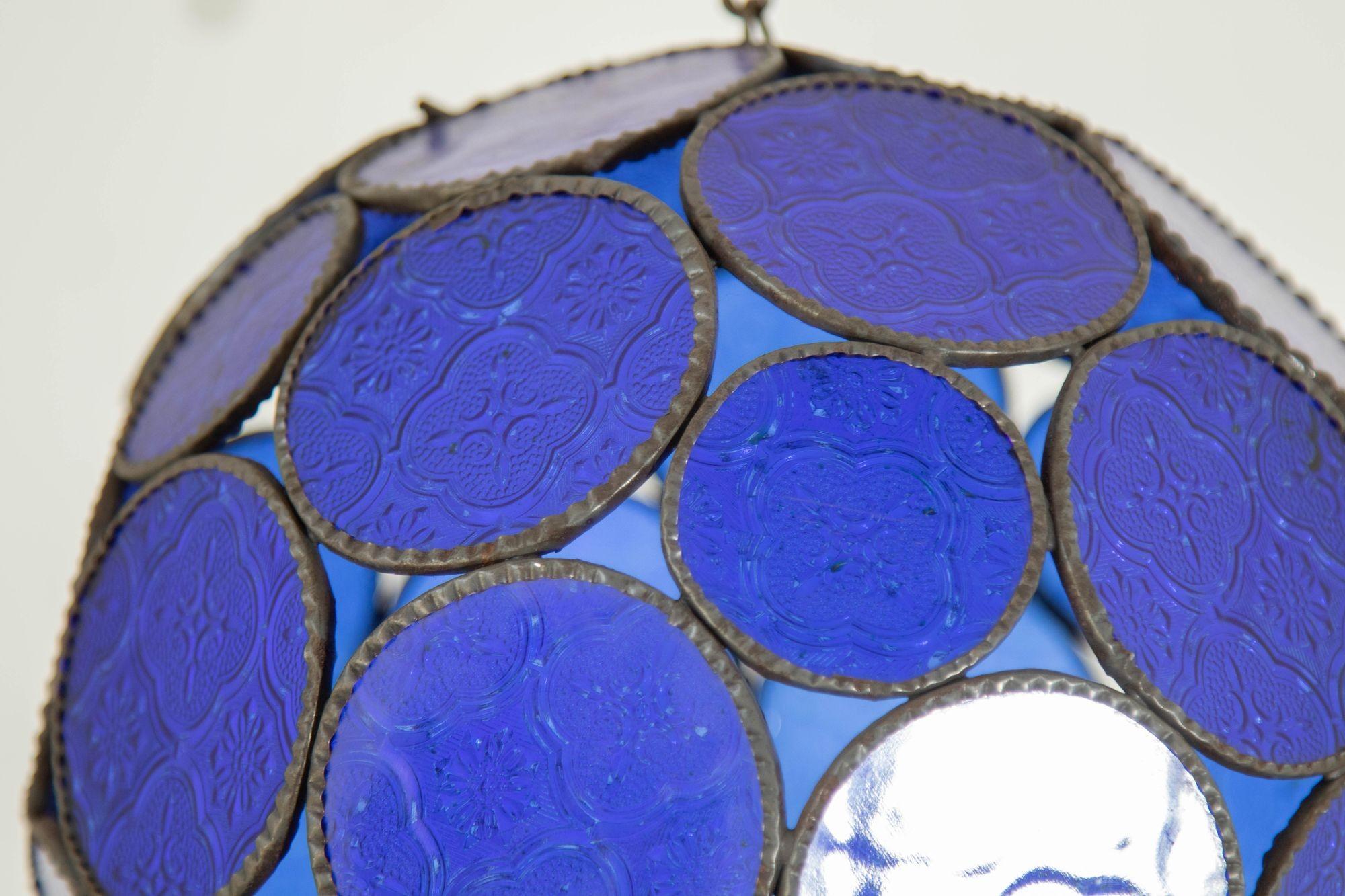 Islamic Vintage Moroccan Royal Blue Moorish Glass Orb Glass Lantern For Sale