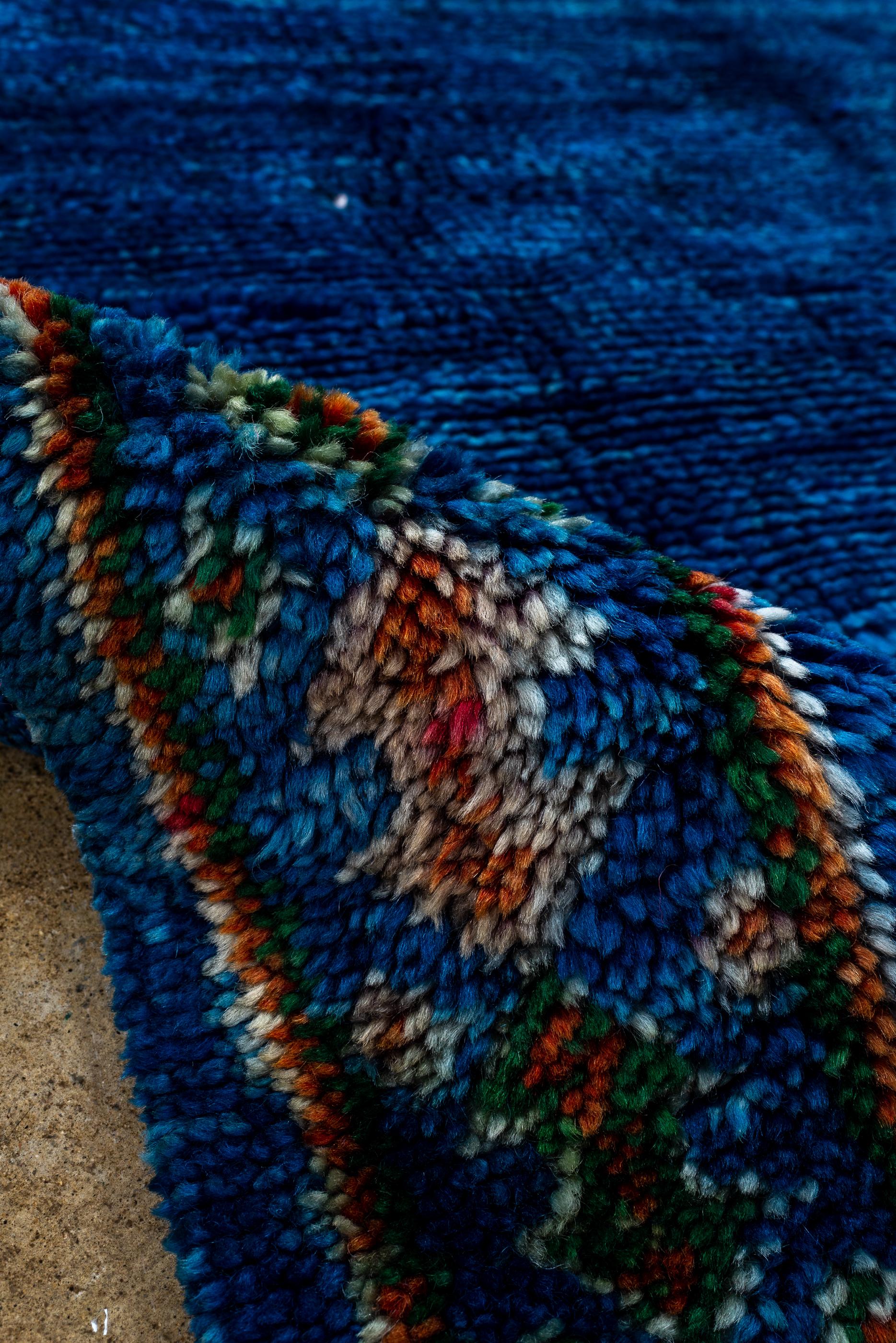 Wool Vintage Moroccan Royal Blue Rug For Sale