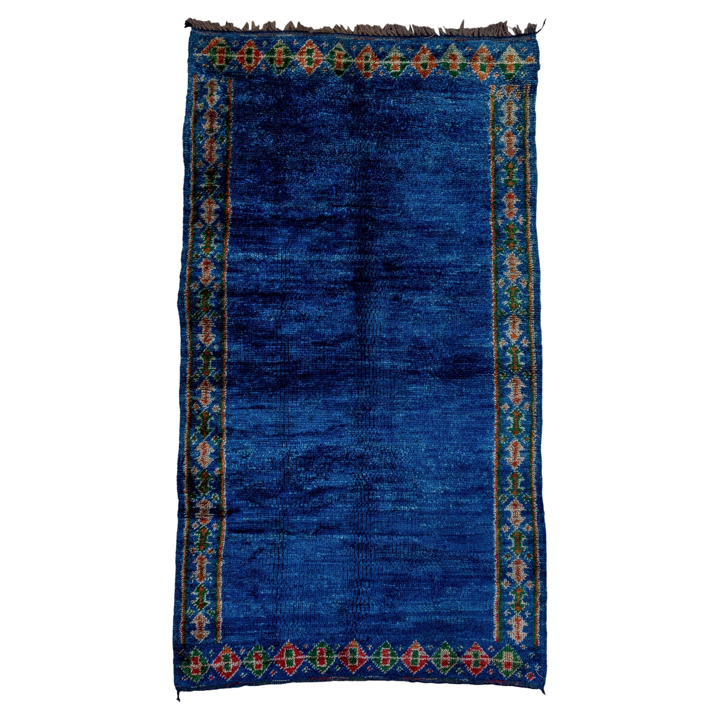 Vintage Moroccan Royal Blue Rug For Sale
