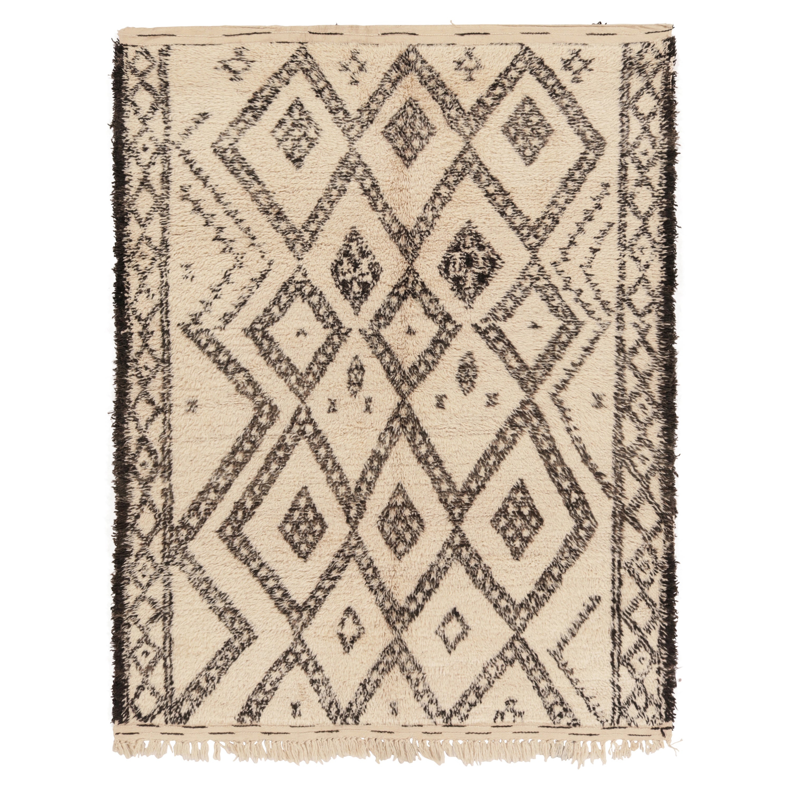Tappeto marocchino vintage, beige con motivi geometrici a diamante nero - Rug 
Kilim