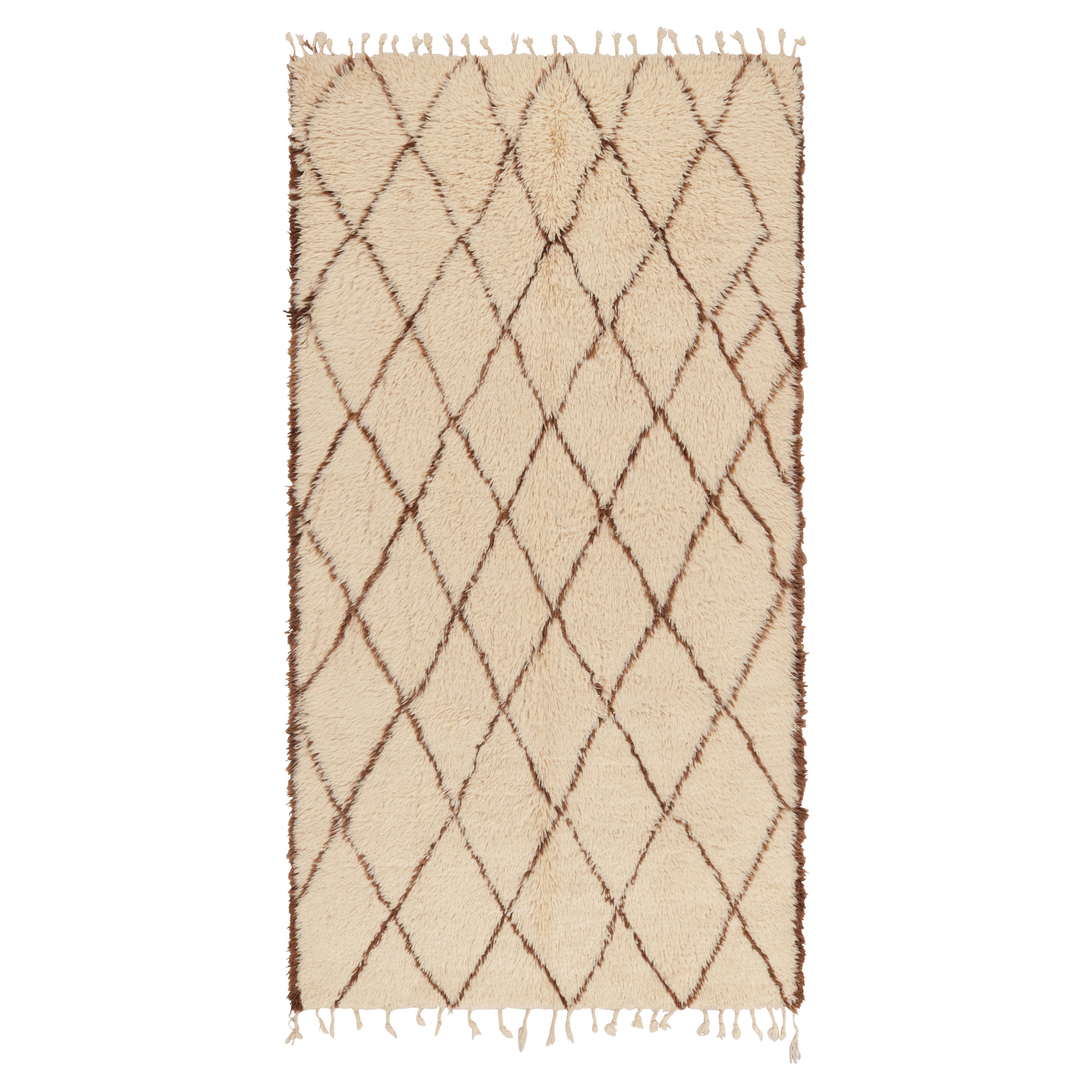 Marokkanischer Vintage-Teppich, Beige mit braunen, geometrischen Rautenmustern - Rug 
Kilim