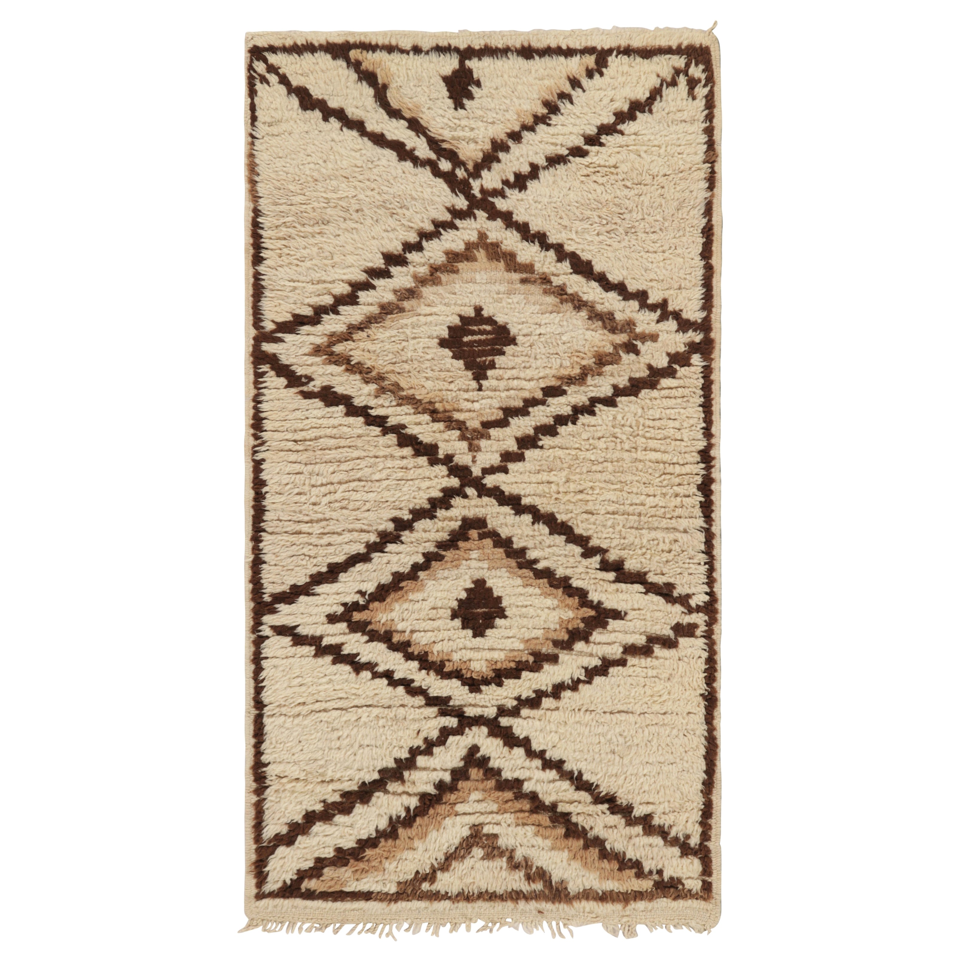 Vintage Moroccan Rug, Beige with Brown Diamond Patterns - Rug & Kilim