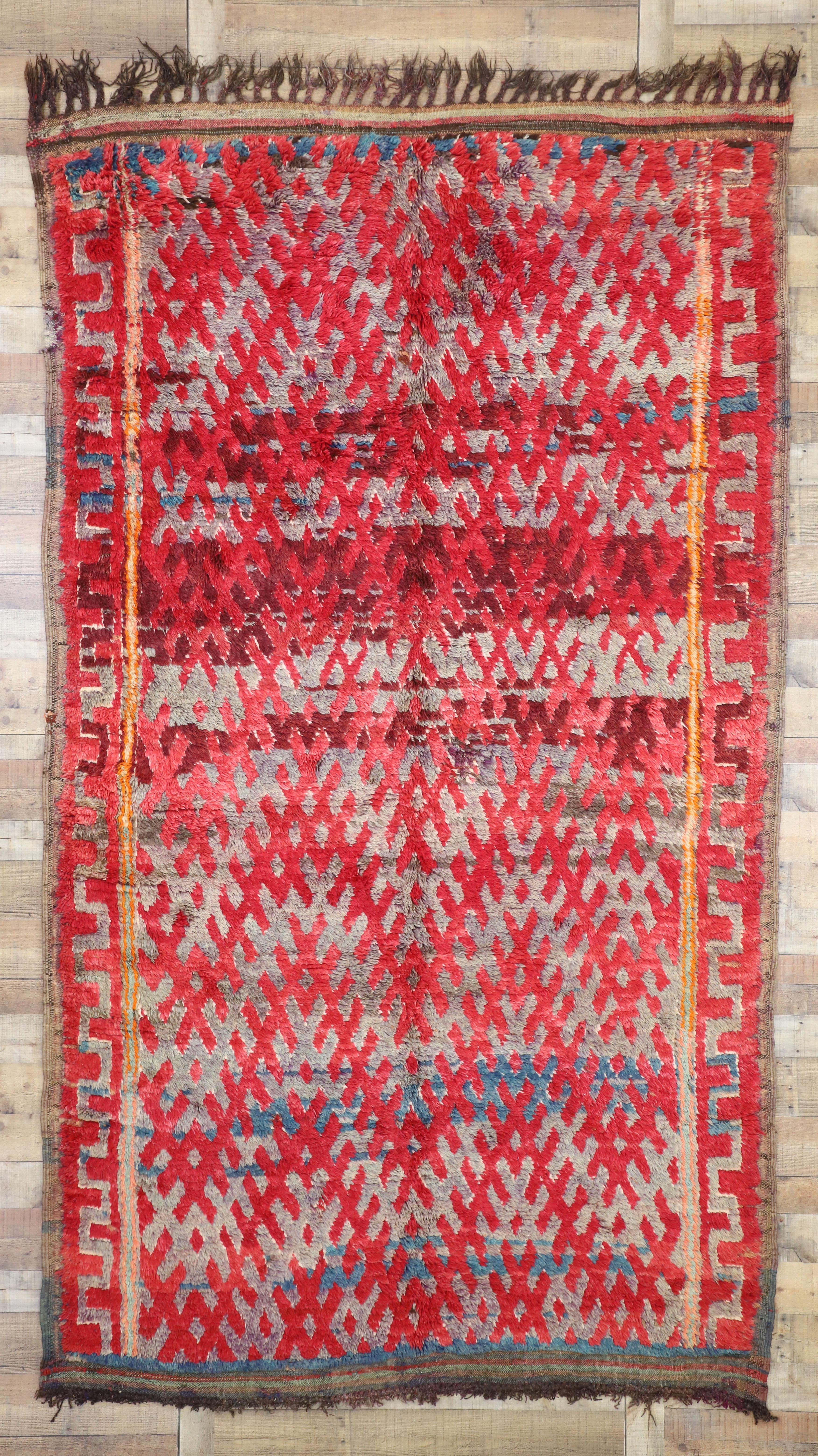 Vintage Moroccan Rug, Berber Moroccan Rug with Vibrant Mid-Century Modern Style 1
