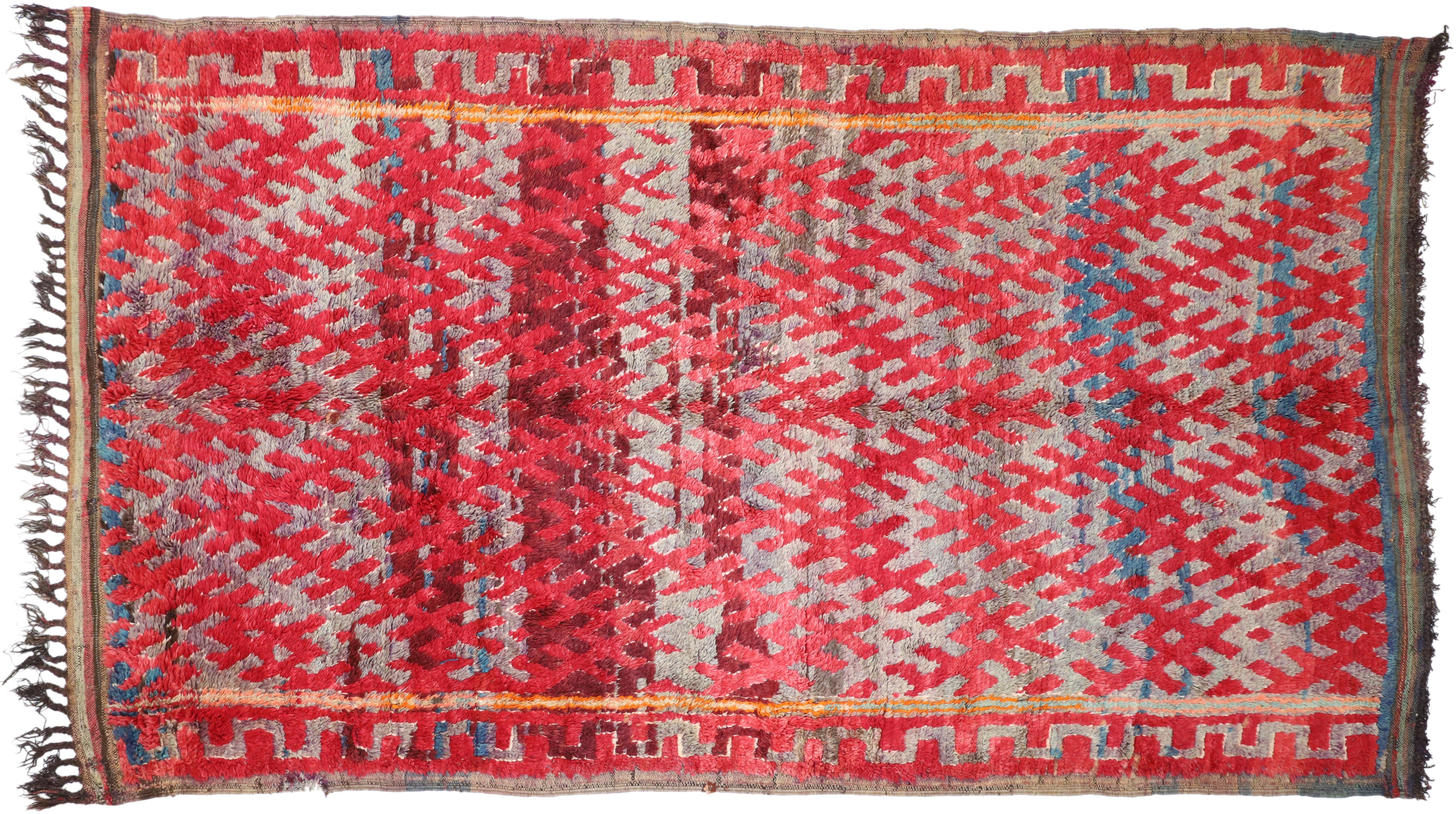 Vintage Moroccan Rug, Berber Moroccan Rug with Vibrant Mid-Century Modern Style 2