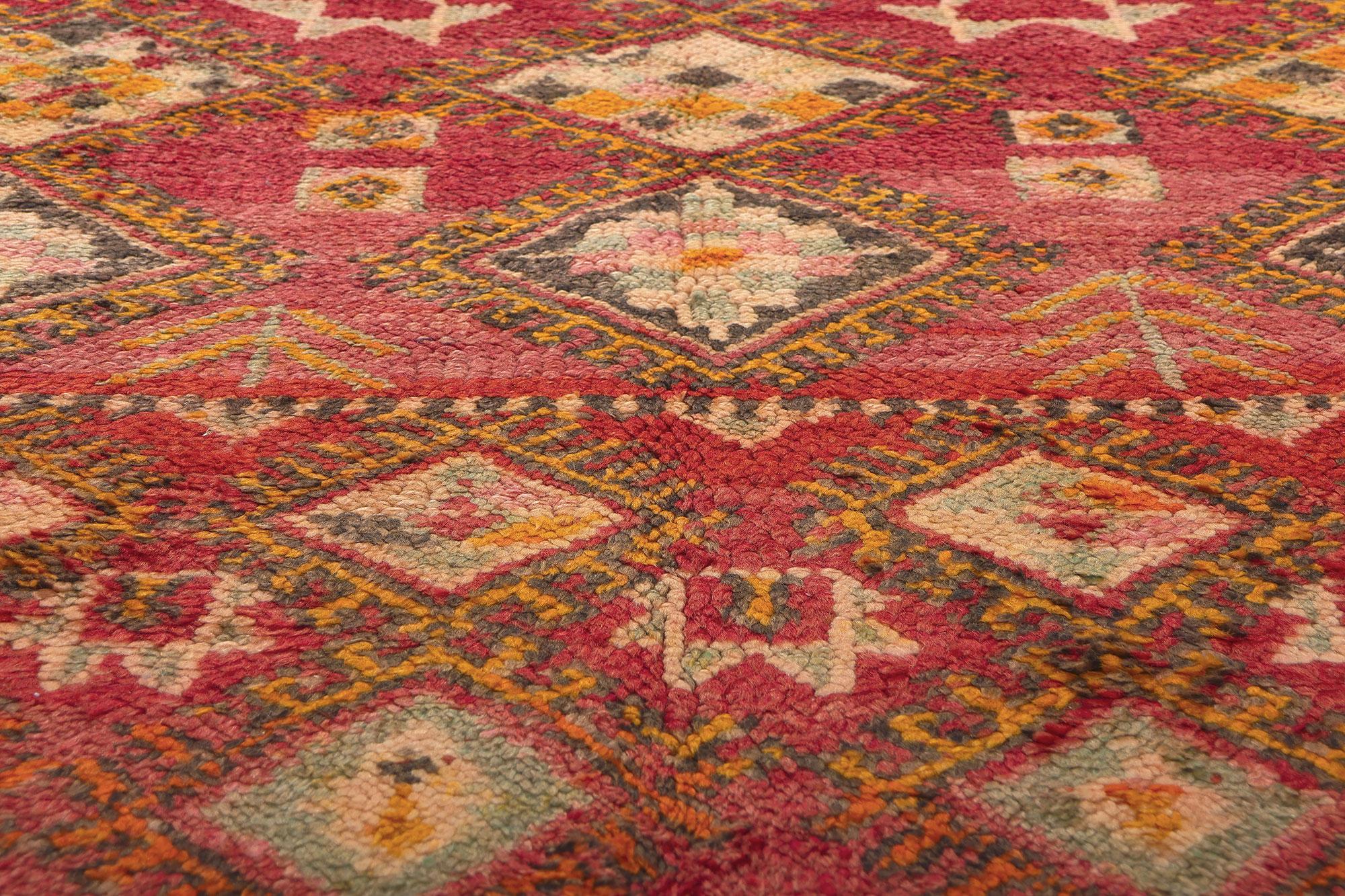 Hand-Knotted Vintage Boujad Moroccan Rug, Berber Mythology Meets Boho Chic Style For Sale