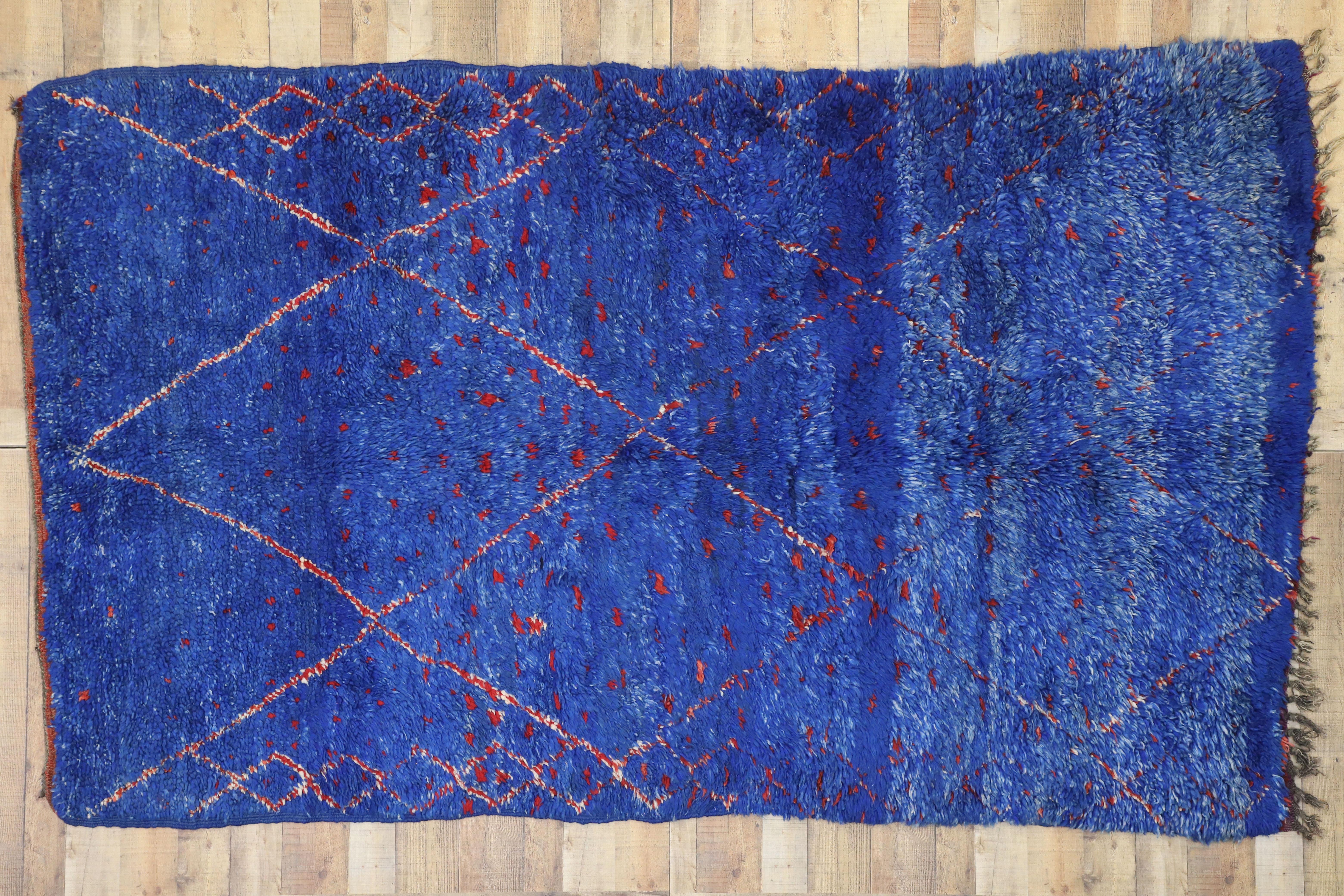 Vintage Moroccan Rug, Blue Indigo Moroccan Beni Ourain Rug 2