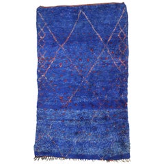 Vintage Moroccan Rug, Blue Indigo Moroccan Beni Ourain Rug