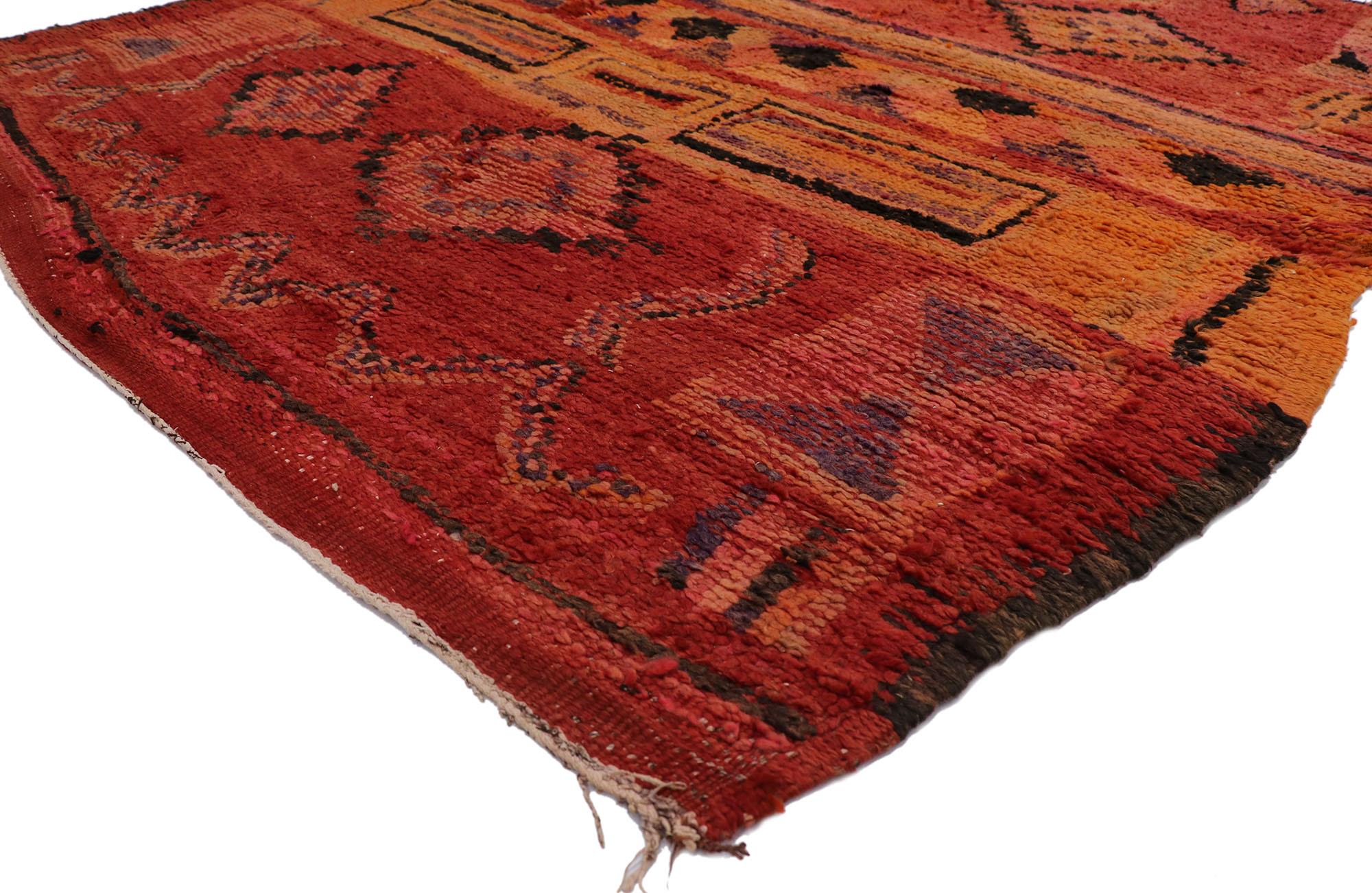 21326 Vintage Moroccan Rug, 06'10 x 07'09.
Boho Chic meets Wabi-Sabi in this hand knotted wool vintage Moroccan rug. The perfectly imperfect tribal design and vibrant colors woven into this piece work together creating a bold, expressive look. An