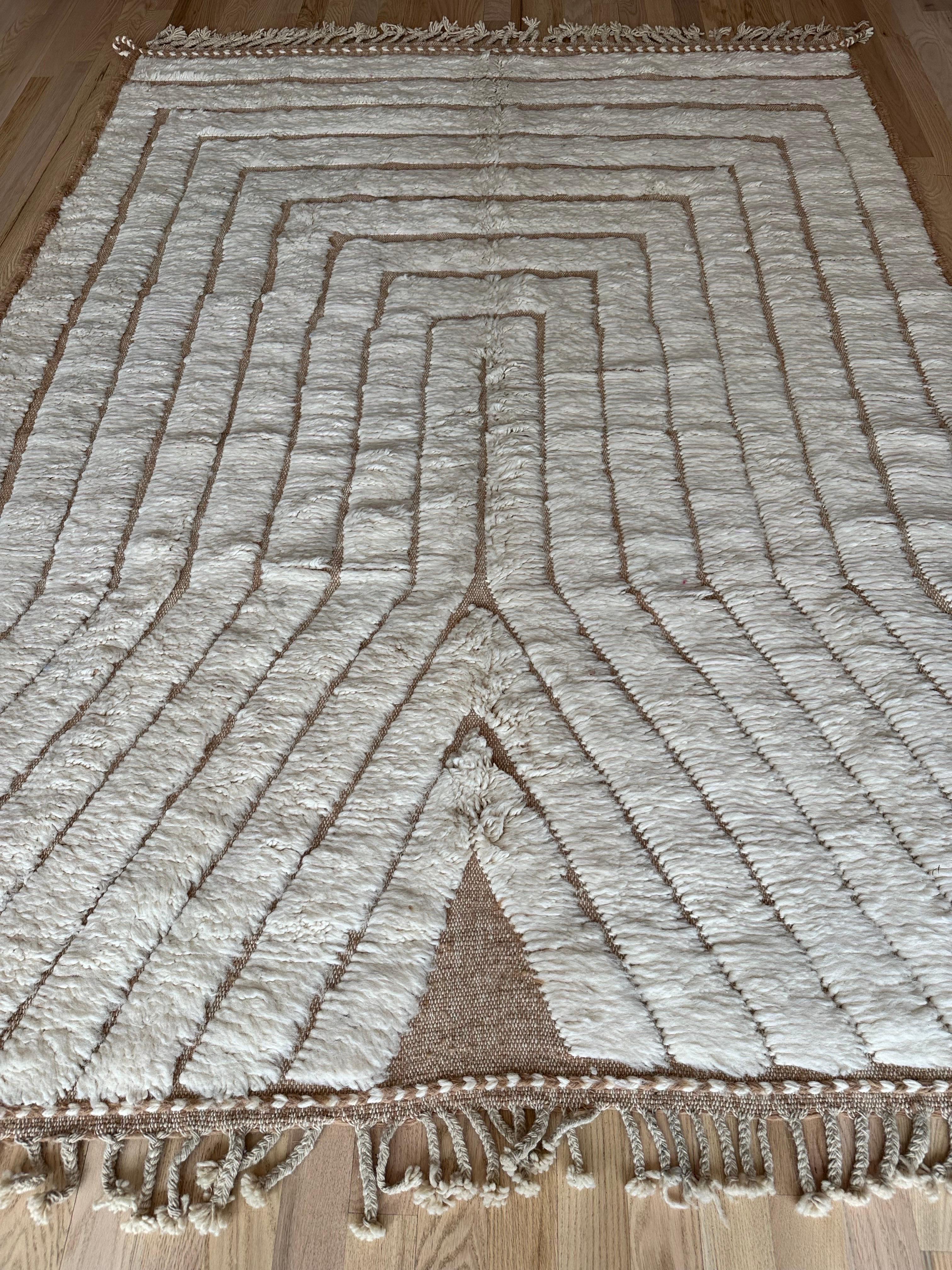 Vintage Moroccan Rug by Berber Tribes of Morocco, cream color, off white, tan For Sale 1