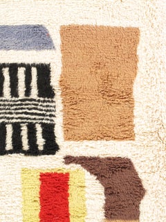 Vintage Moroccan Rug by Berber Tribes of Morocco, Cream Color, Red, Blue, Gray