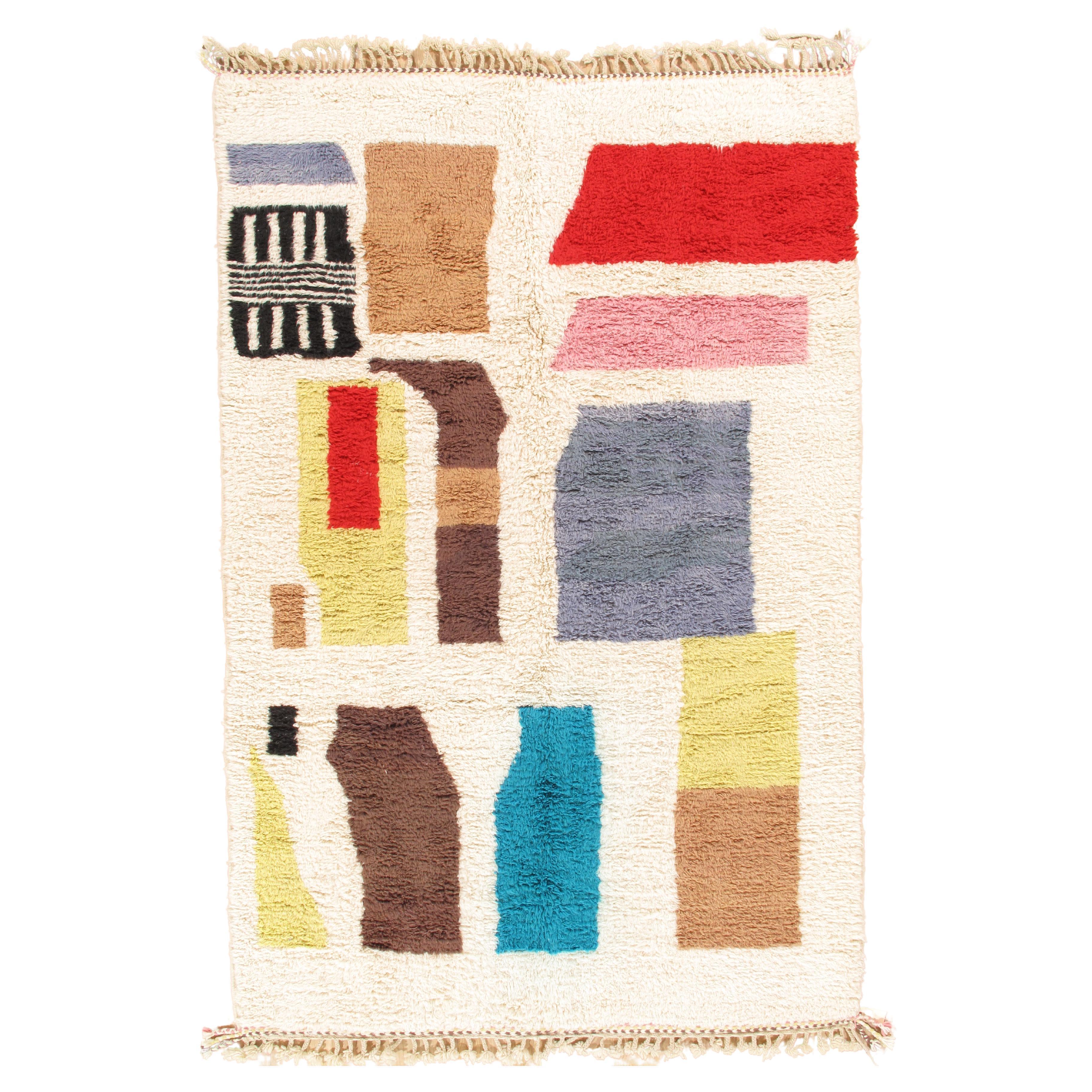 Marokkanischer Vintage-Teppich von Berber Tribes of Morocco, Cremefarben, Rot, Blau, Grau