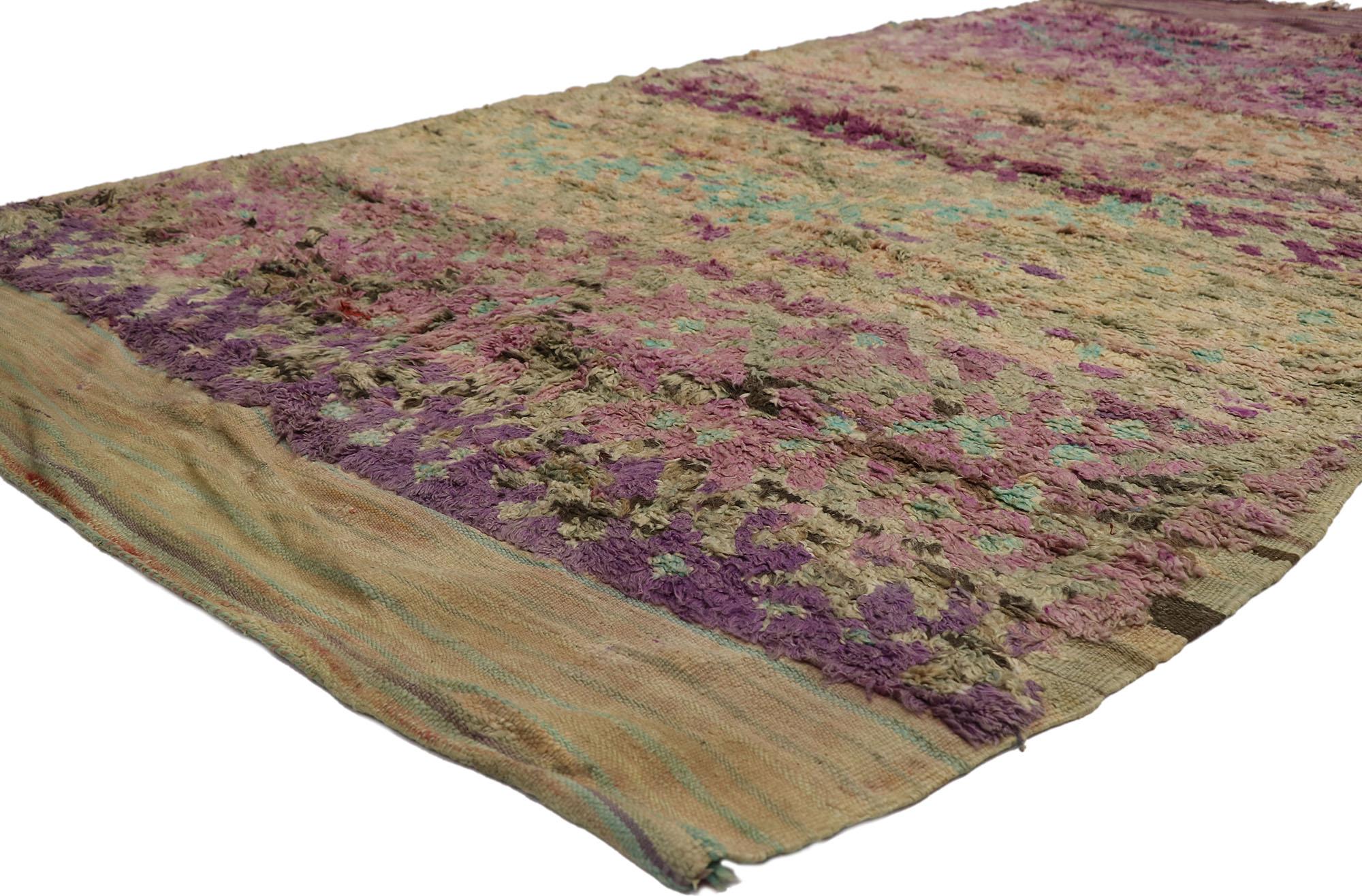 21281 Vintage Purple Talsint Moroccan Rug, 05'08 x 08'07. Talsint Moroccan rugs, originating from the Figuig region of Aït Bou Ichaouen in eastern Morocco, particularly the remote Atlas Mountains, are esteemed for their traditional Berber