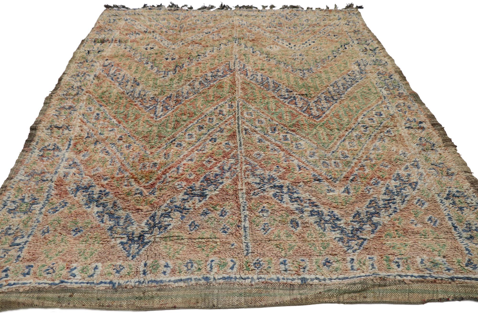 Hand-Knotted Vintage Berber Moroccan Rug, Nomadic Charm Meets Rustic Sensibility For Sale