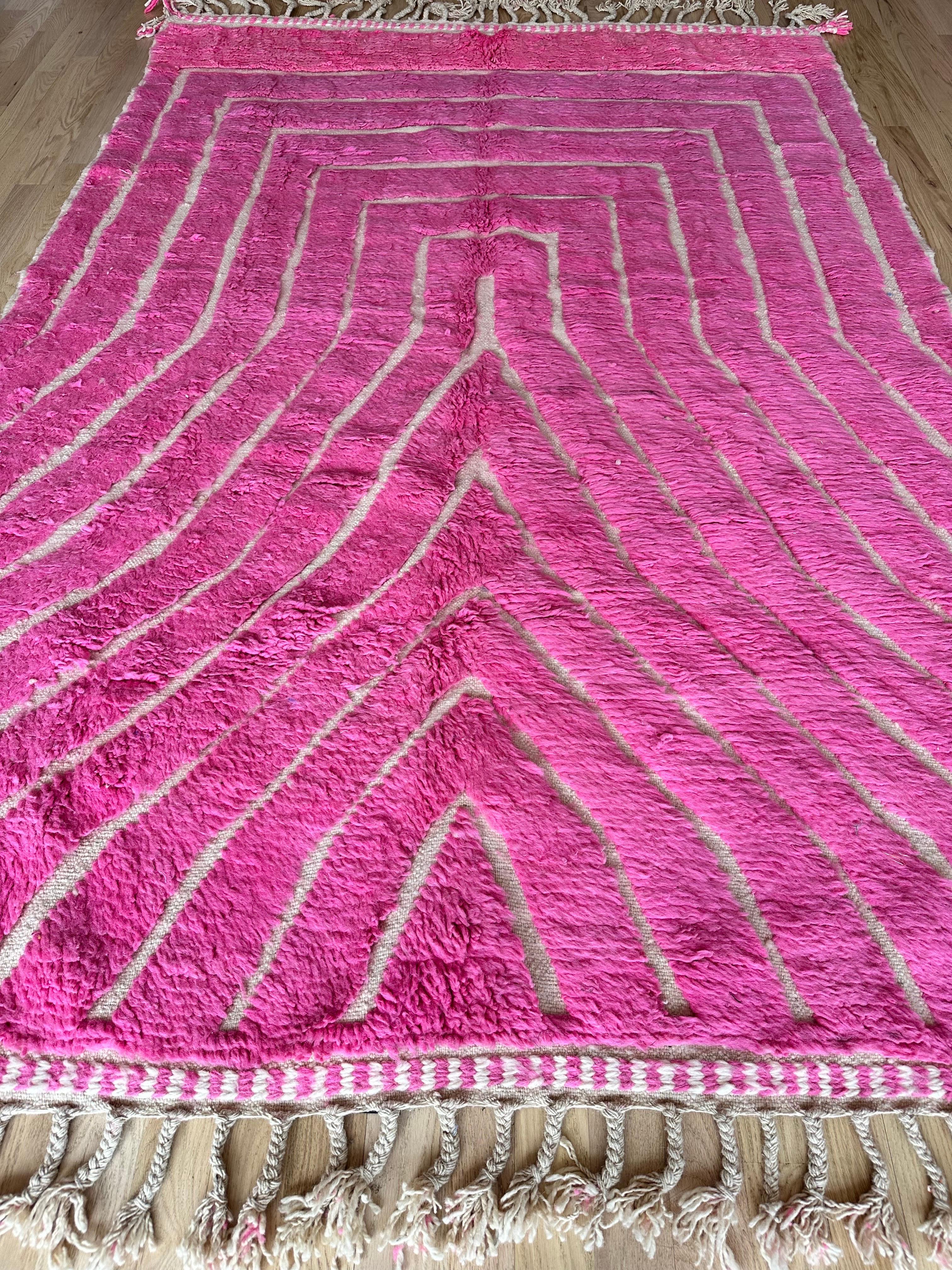 Marokkanischer Vintage-Teppich von Berber Tribes of Morocco, rosa Wolle und cremefarben im Angebot 3