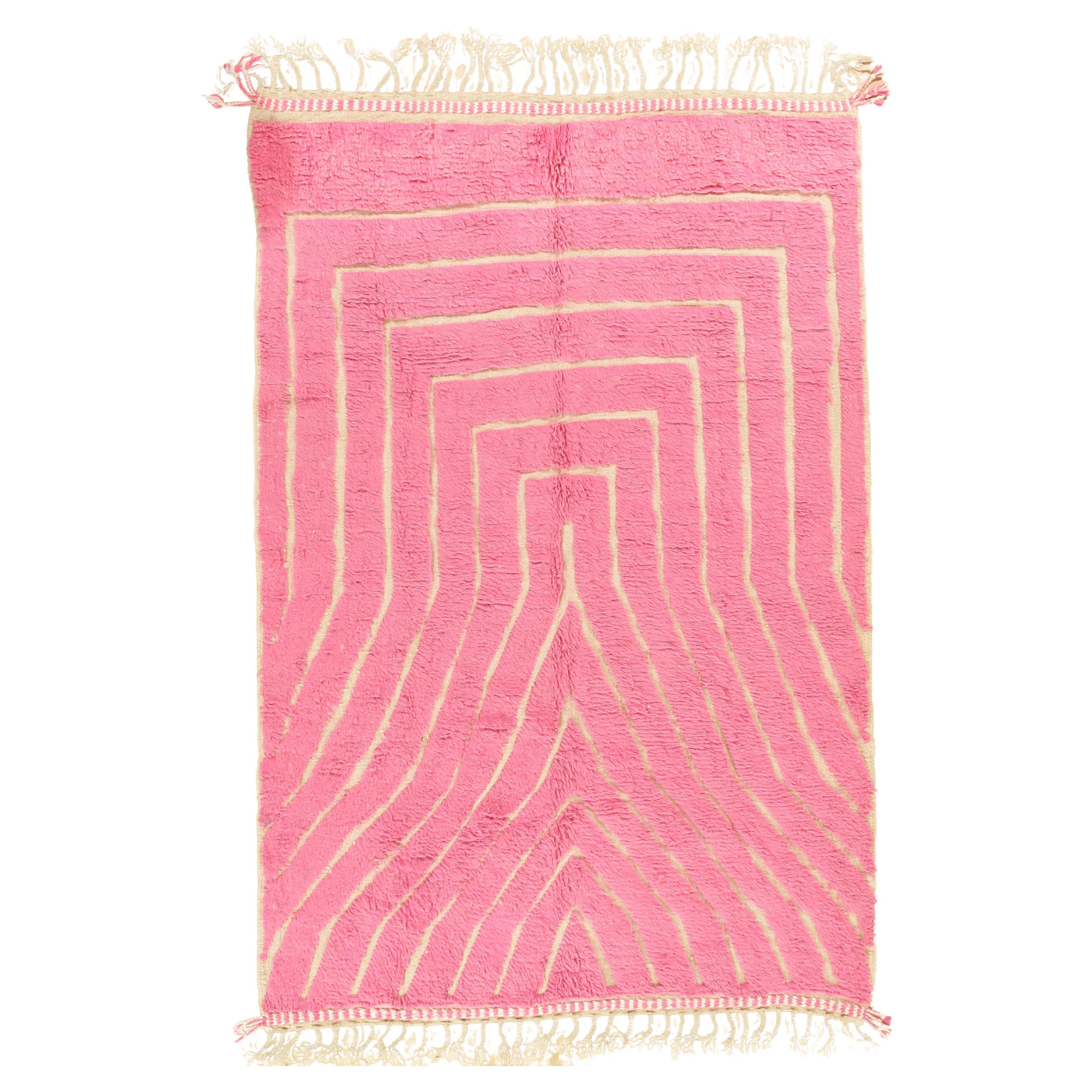 Vintage Moroccan Rug by Berber Tribes of Morocco, pink wool and cream color For Sale