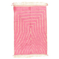 Retro Moroccan Rug by Berber Tribes of Morocco, pink wool and cream color