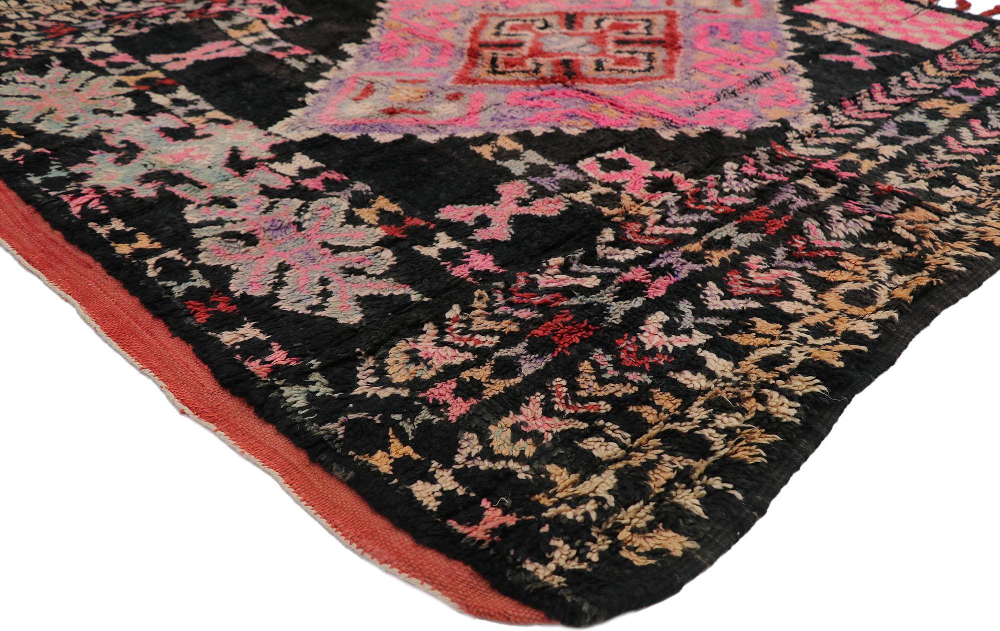 21258 Vintage Boujad Moroccan Rug, 05'00 x 05'06. A Boujad rug is a type of traditional handwoven Moroccan rug that originates from the Boujad region in the Haouz plains of the Middle Atlas Mountains. These rugs are crafted by the indigenous Berber