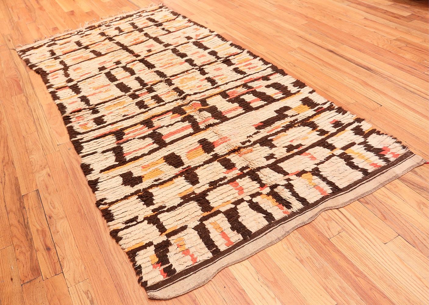 Hand-Knotted Vintage Moroccan Rug. Size: 4 ft 8 in x 9 ft 2 in (1.42 m x 2.79 m)