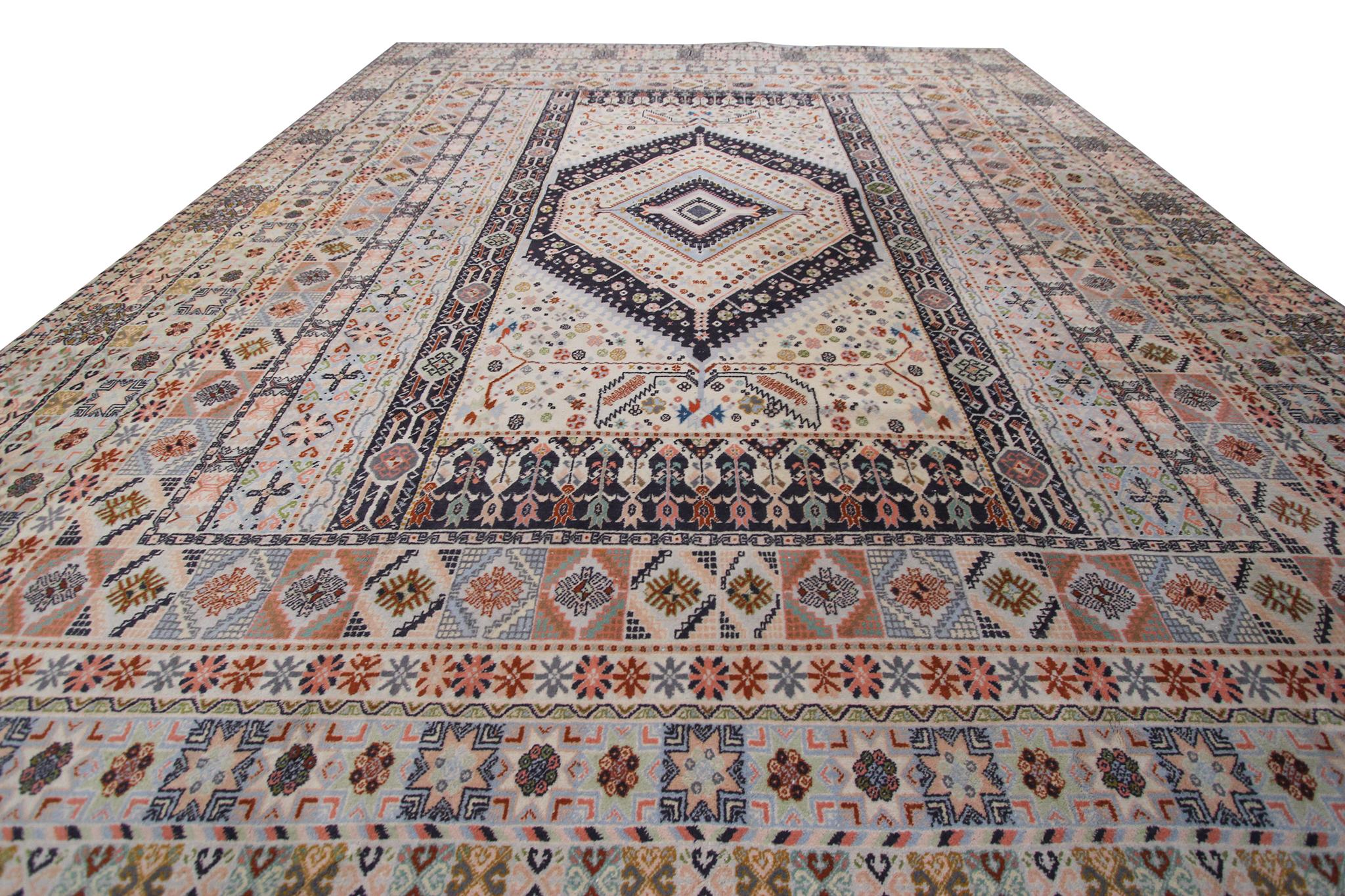 Vintage Moroccan Rug Geometric Unique 12x15 Rare 11'10