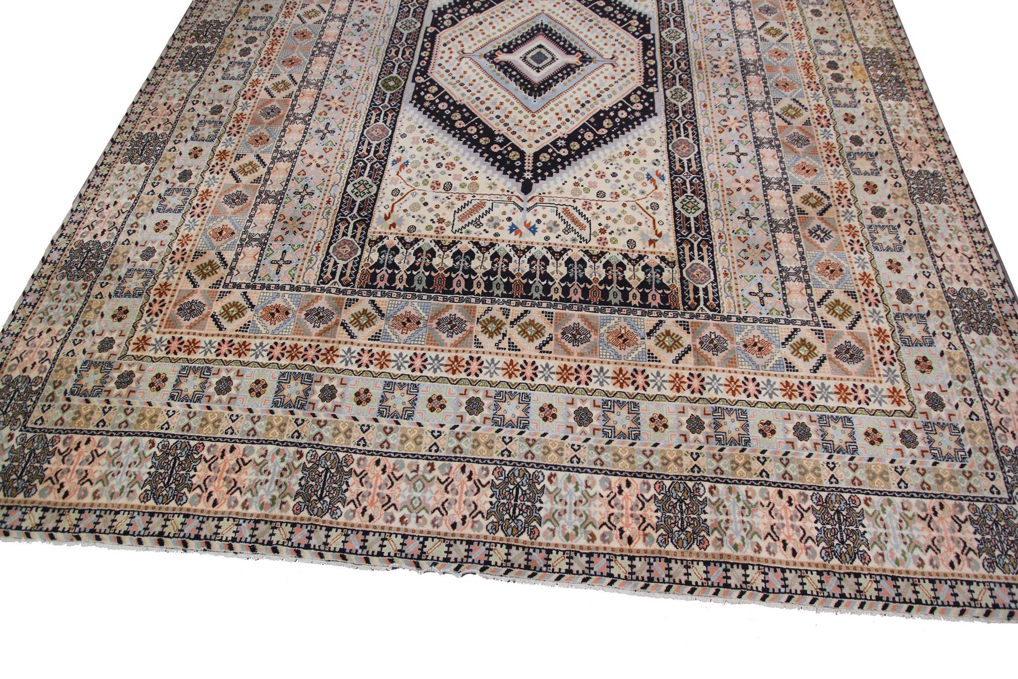 Annodato a mano Tappeto marocchino vintage Geometrico Unico Tappeto fatto a mano 12x15 Raro 361cmx447cm in vendita