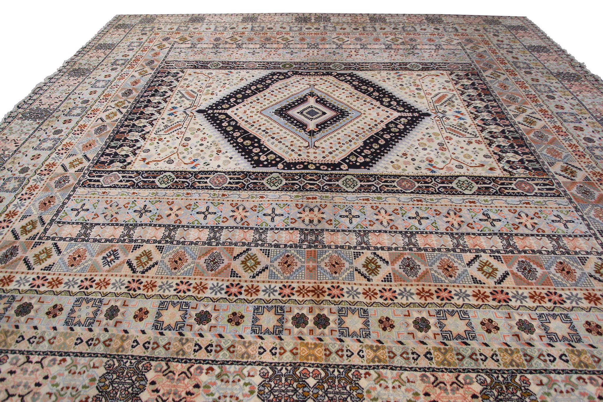 Lana Tappeto marocchino vintage Geometrico Unico Tappeto fatto a mano 12x15 Raro 361cmx447cm in vendita