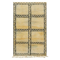 Vintage Moroccan Rug, Gold & Black with Geometric Patterns - Rug & Kilim
