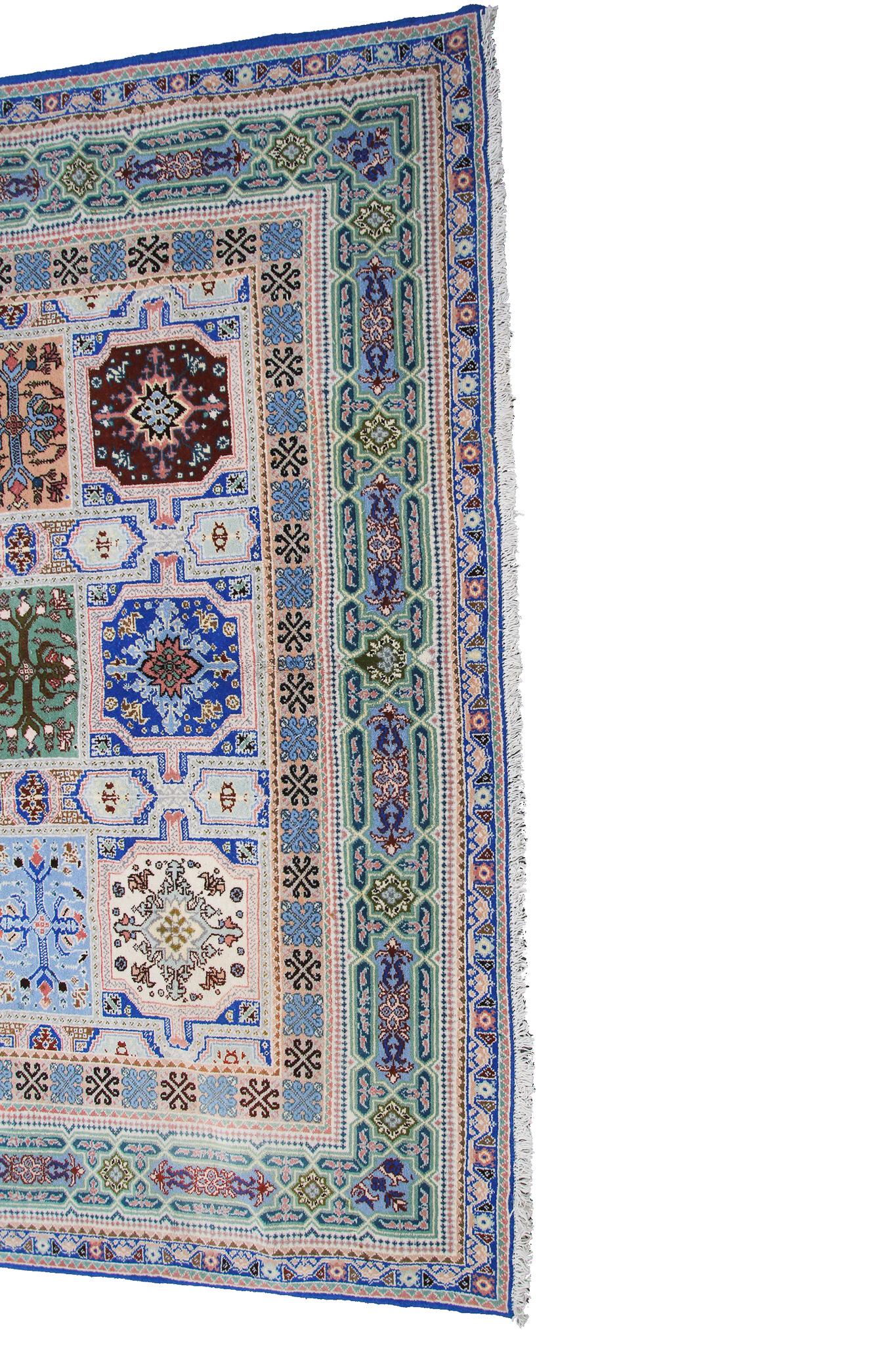 Asian Vintage Moroccan Rug Handmade Moroccan Rug Geometric Overall Villa Blue 7x10 For Sale