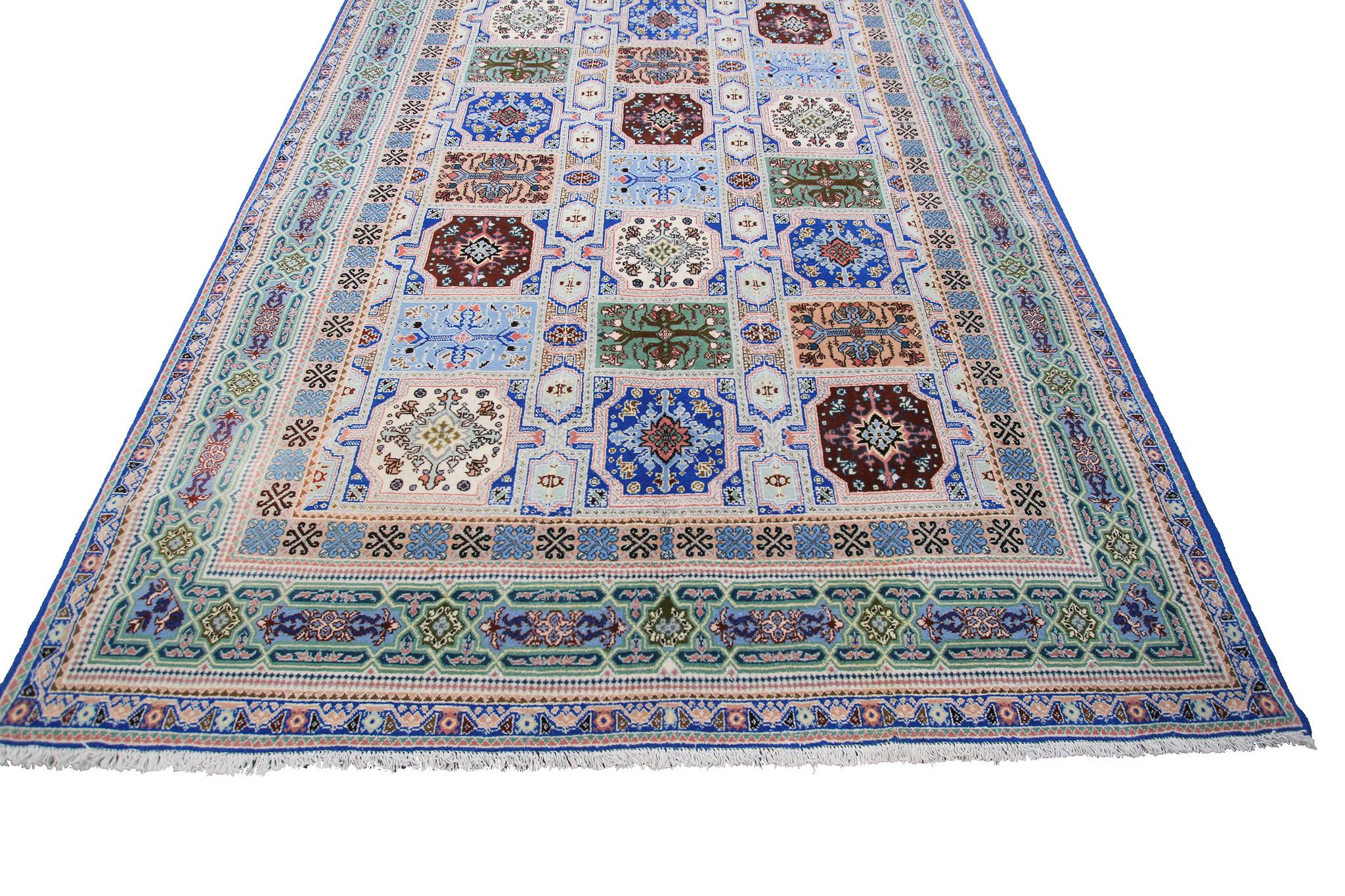 Marokkanischer handgefertigter marokkanischer Vintage-Teppich, geometrisch, überall, Villablau, 7x10 (Mitte des 20. Jahrhunderts) im Angebot