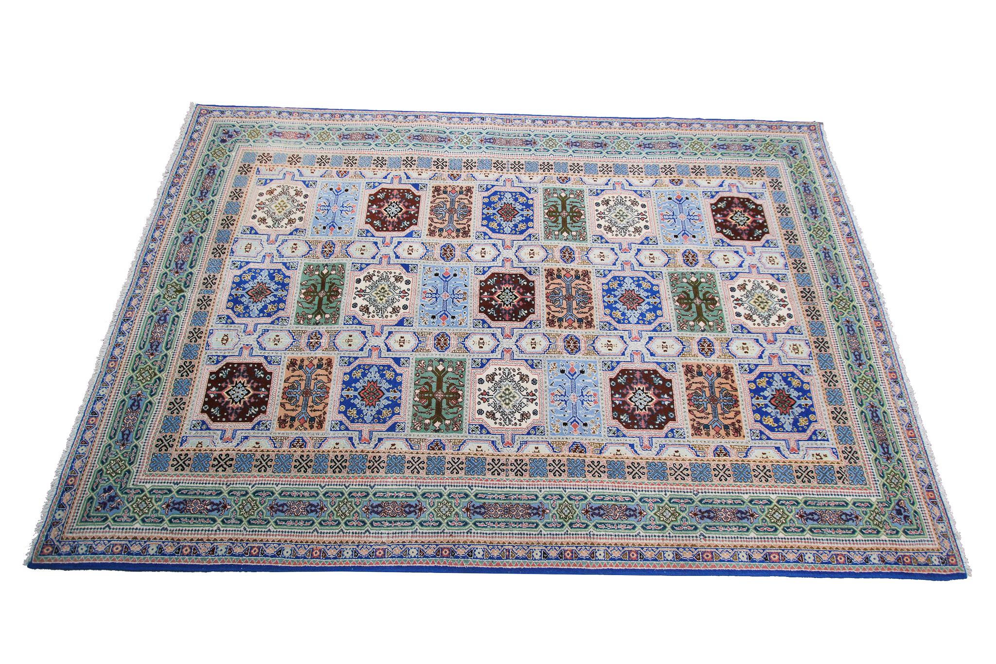 Marokkanischer handgefertigter marokkanischer Vintage-Teppich, geometrisch, überall, Villablau, 7x10 (Wolle) im Angebot