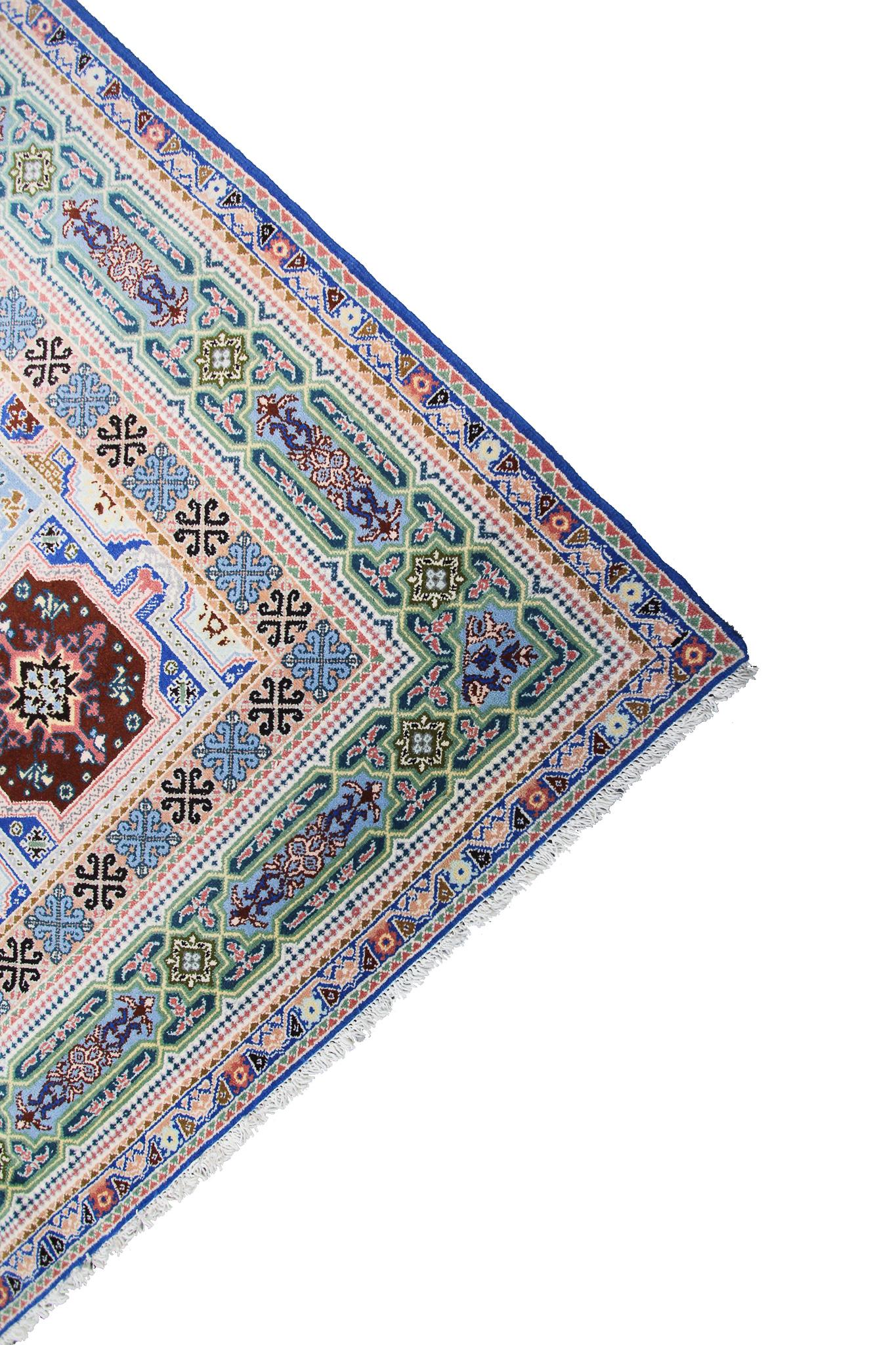Marokkanischer handgefertigter marokkanischer Vintage-Teppich, geometrisch, überall, Villablau, 7x10 im Angebot 1