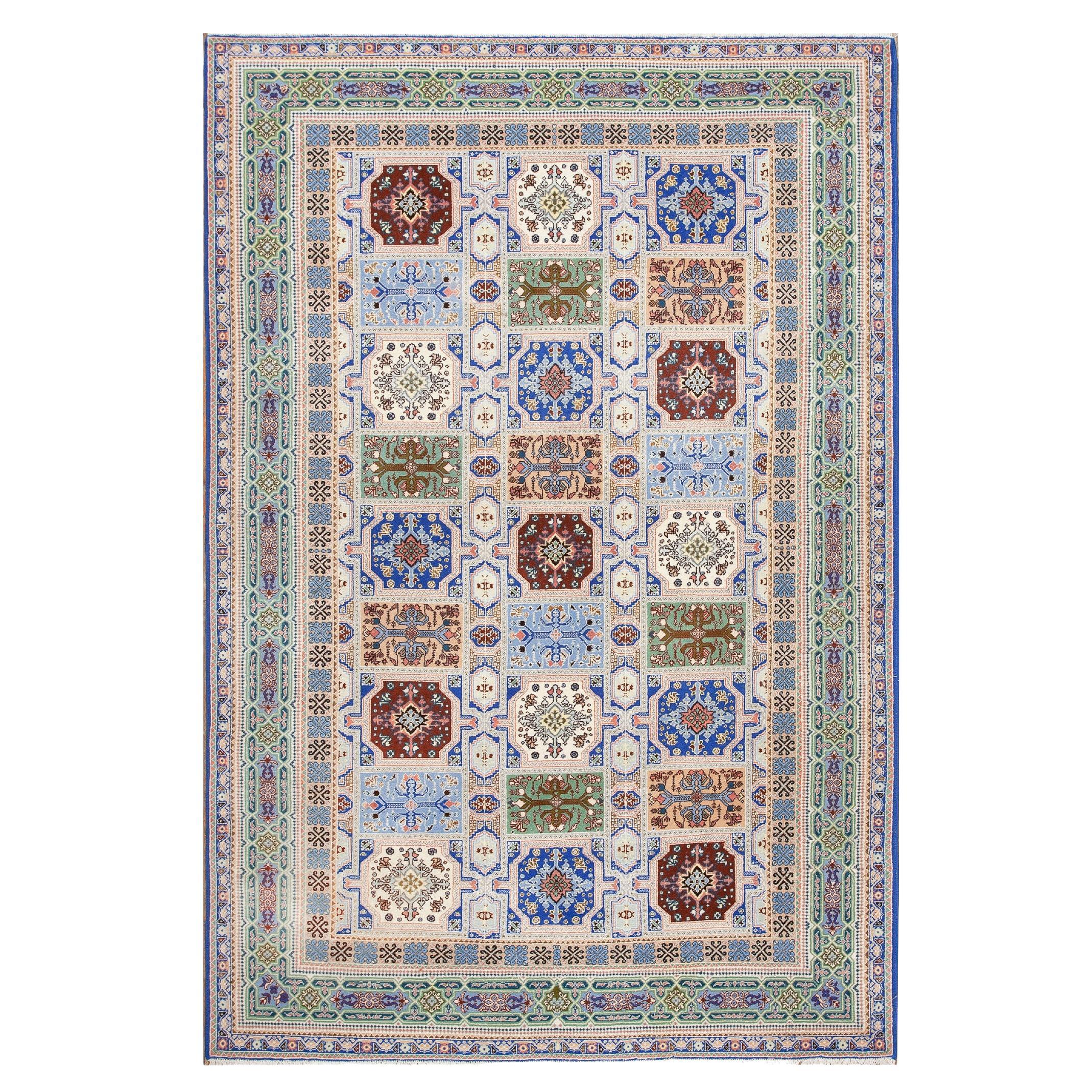 Marokkanischer handgefertigter marokkanischer Vintage-Teppich, geometrisch, überall, Villablau, 7x10