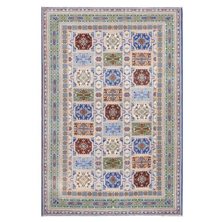 Vintage Moroccan Rug Handmade Moroccan Rug Geometric Overall Villa Blue 7x10 For Sale at 1stDibs