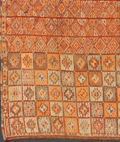 Vintage Moroccan Rug in Autumn Colors, Red, Pumpkin, Orange and Light Green