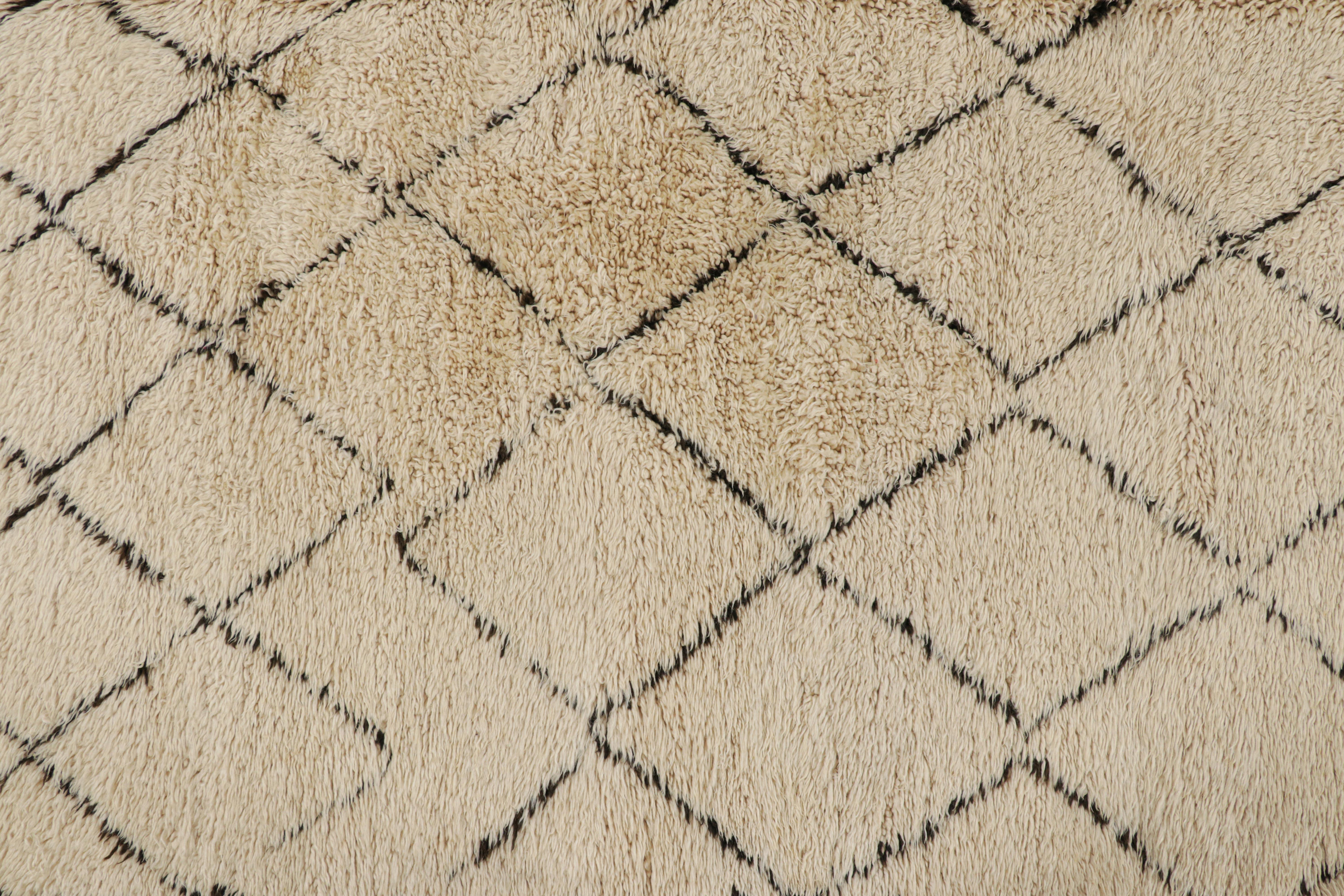 Hand-Knotted Vintage Moroccan Rug in Beige and Brown Diamond Patterns, from Rug & Kilim For Sale