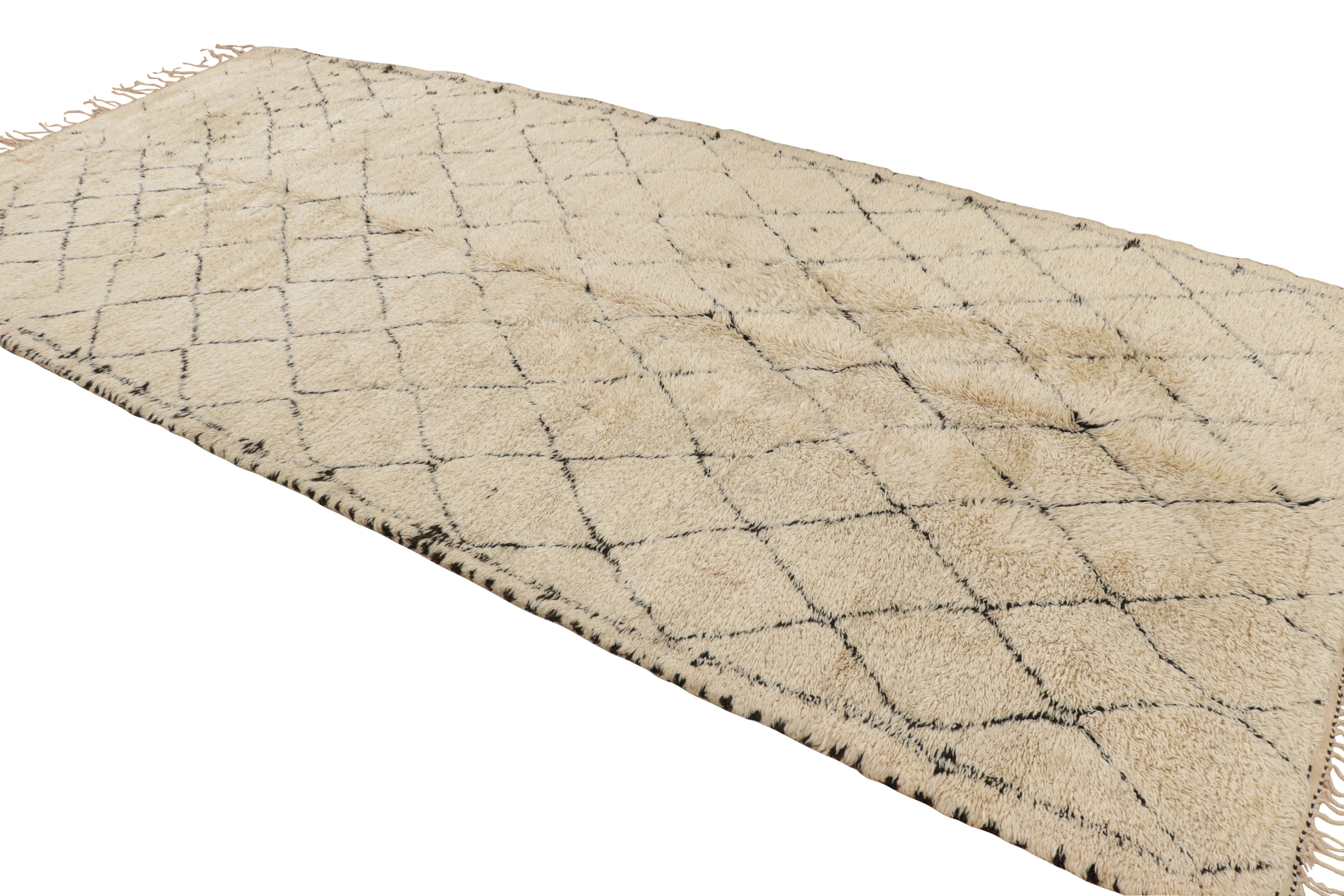 Vintage Moroccan Rug in Beige and Brown Diamond Patterns, from Rug & Kilim In Good Condition For Sale In Long Island City, NY