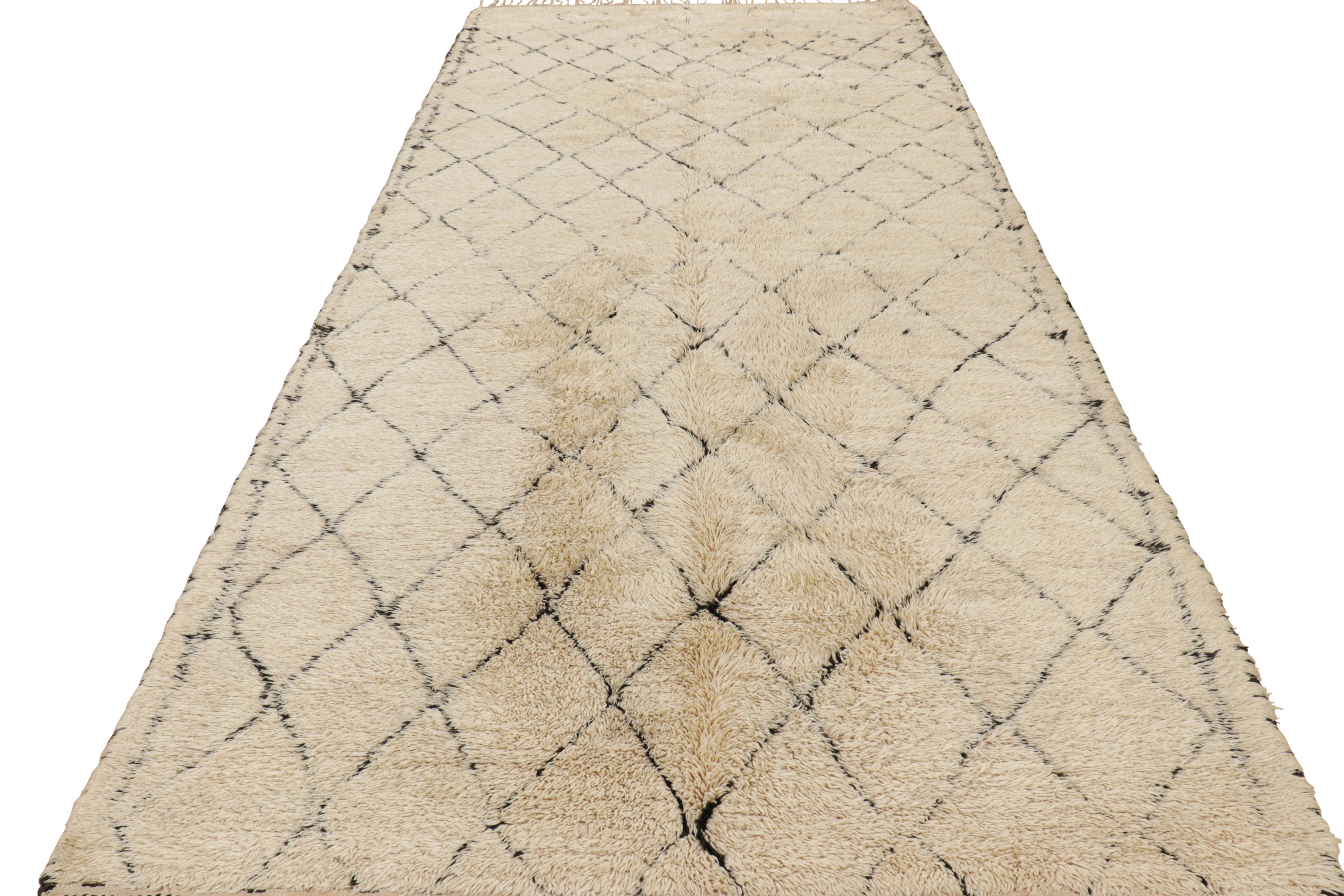 Mid-20th Century Vintage Moroccan Rug in Beige and Brown Diamond Patterns, from Rug & Kilim For Sale