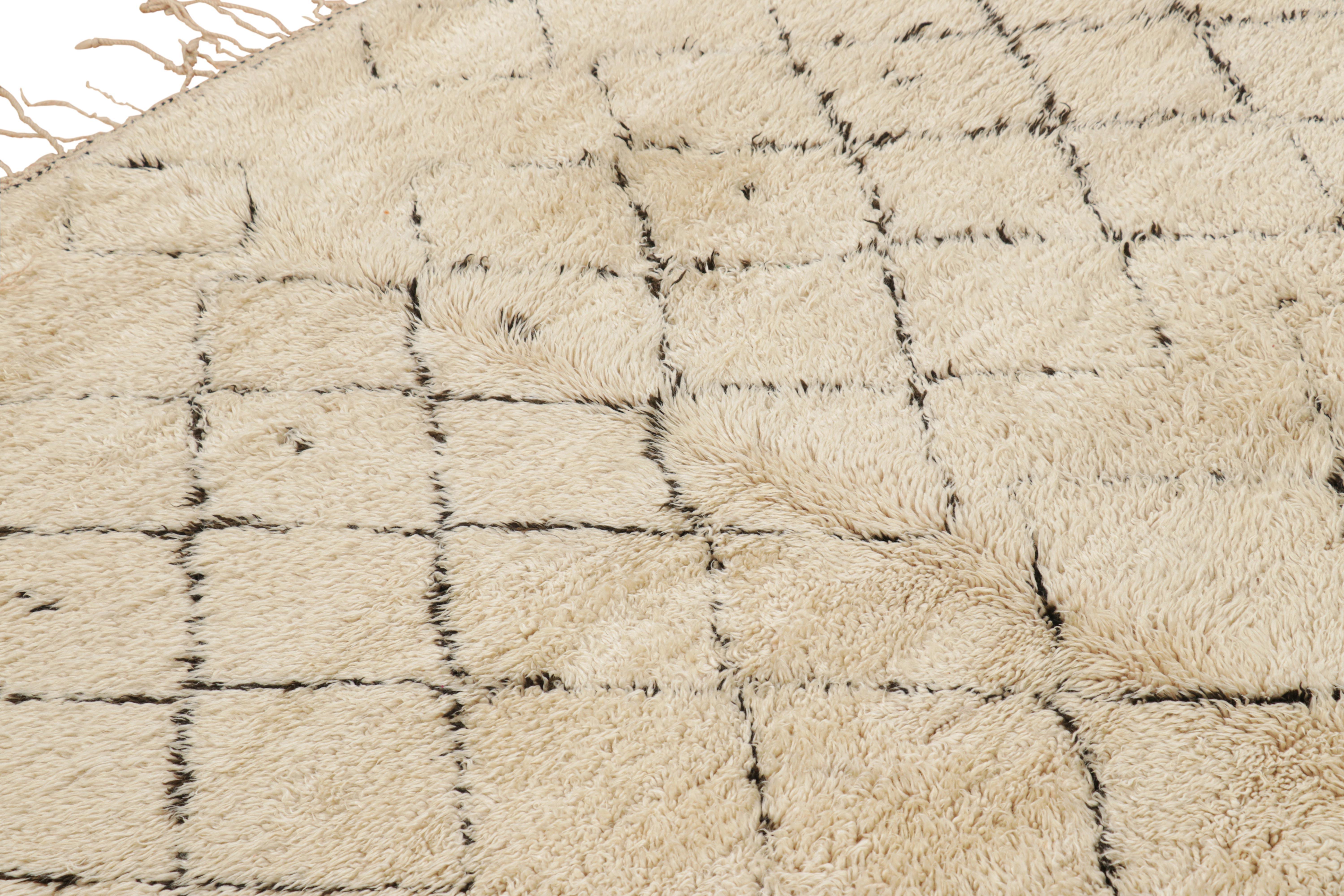 Vintage Moroccan Rug in Beige and Brown Diamond Patterns, from Rug & Kilim For Sale 1