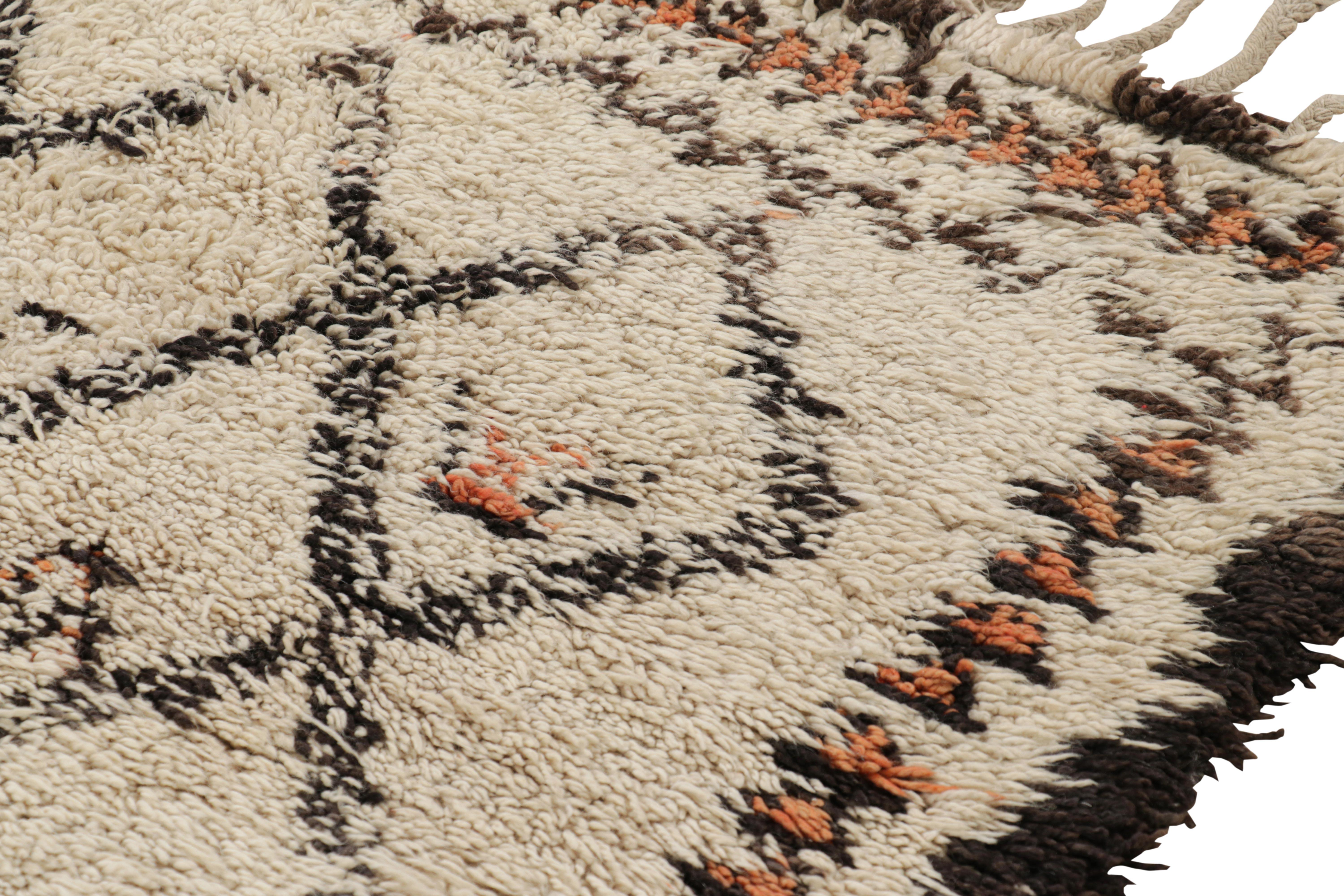 Hand-Knotted Vintage Moroccan Rug in Beige with Black Diamond Medallions, from Rug & Kilim For Sale